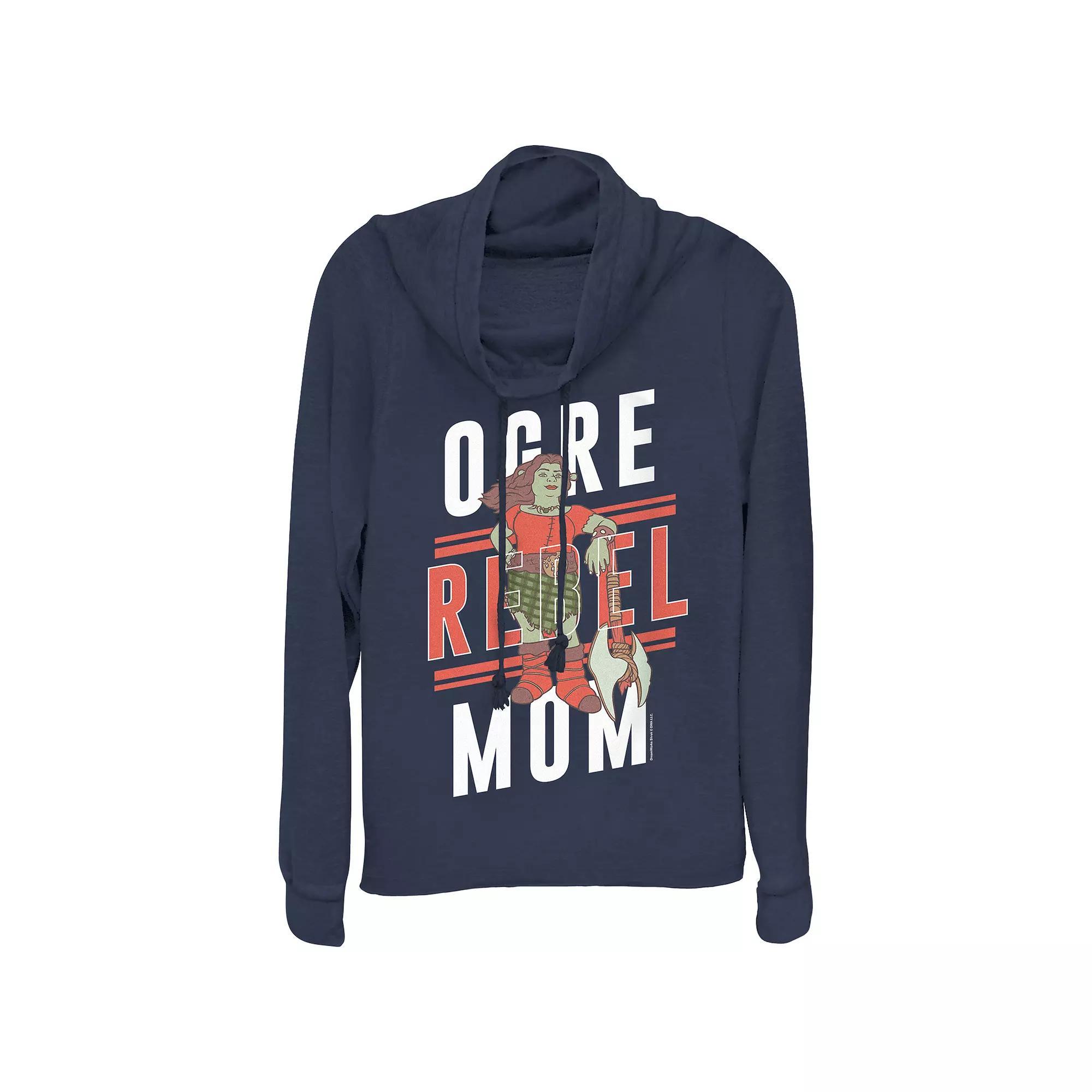 Womens Shrek Ogre Rebel Mom Cowlneck Graphic Lightweight Long Sleeve Blue Product Image