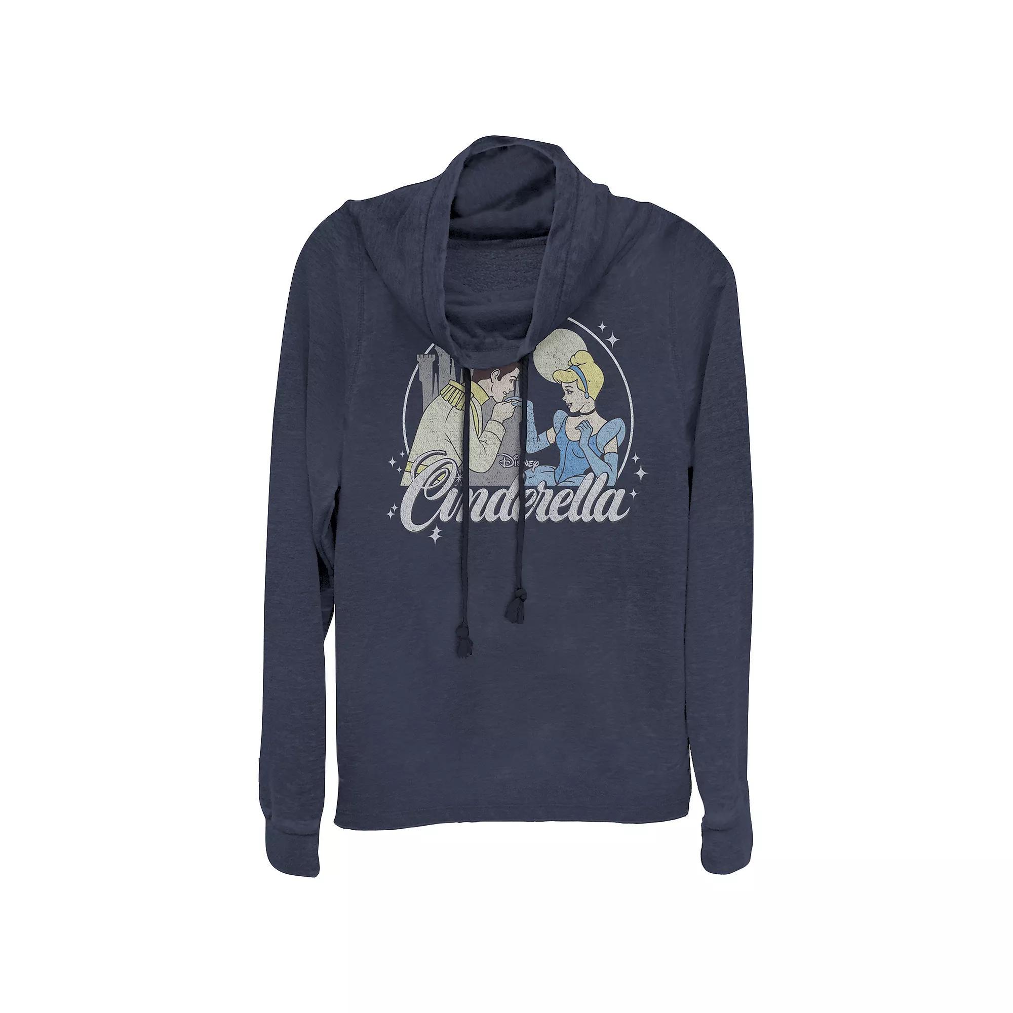 Disney's Cinderella & Prince Charming At Night Women's Plus Size Cowlneck Graphic Lightweight Long Sleeve, Girl's, Size: 1XL, Blue Product Image