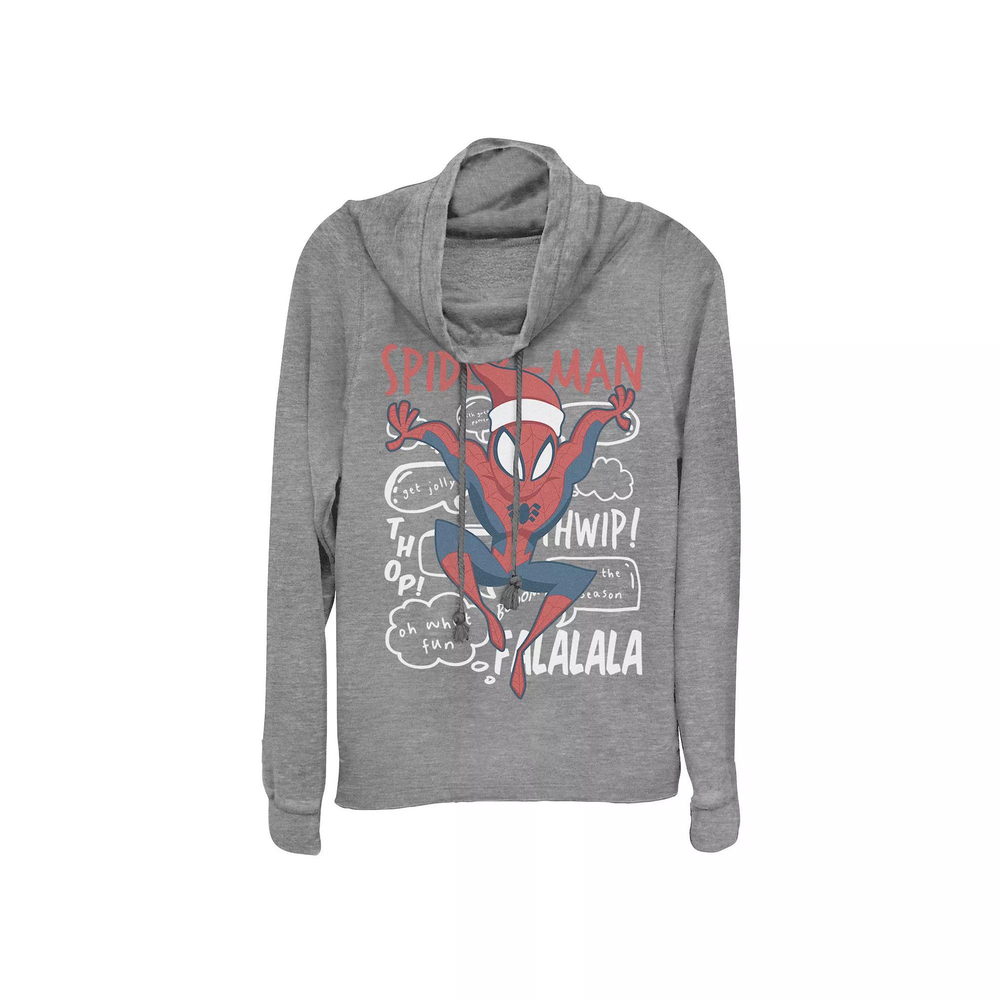 Juniors' Marvel Spider-Man Santa Holiday Doodles Cowlneck Graphic Lightweight Long Sleeve, Girl's, Size: XL, Gray Grey Product Image