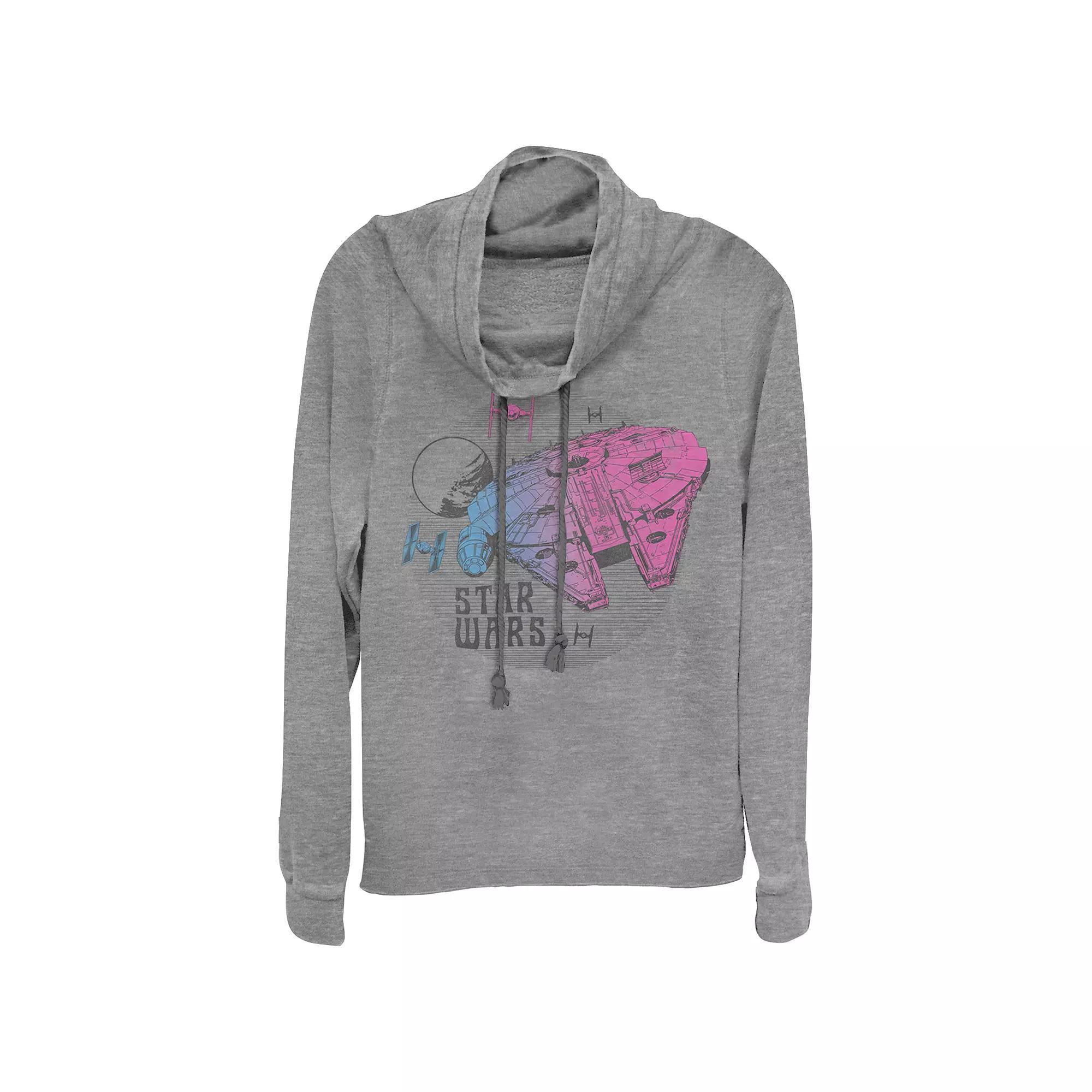 Women's Plus Size Star Wars Gradient Millennium Falcon Cowlneck Graphic Lightweight Long Sleeve, Girl's, Size: 1XL, Gray Grey Product Image