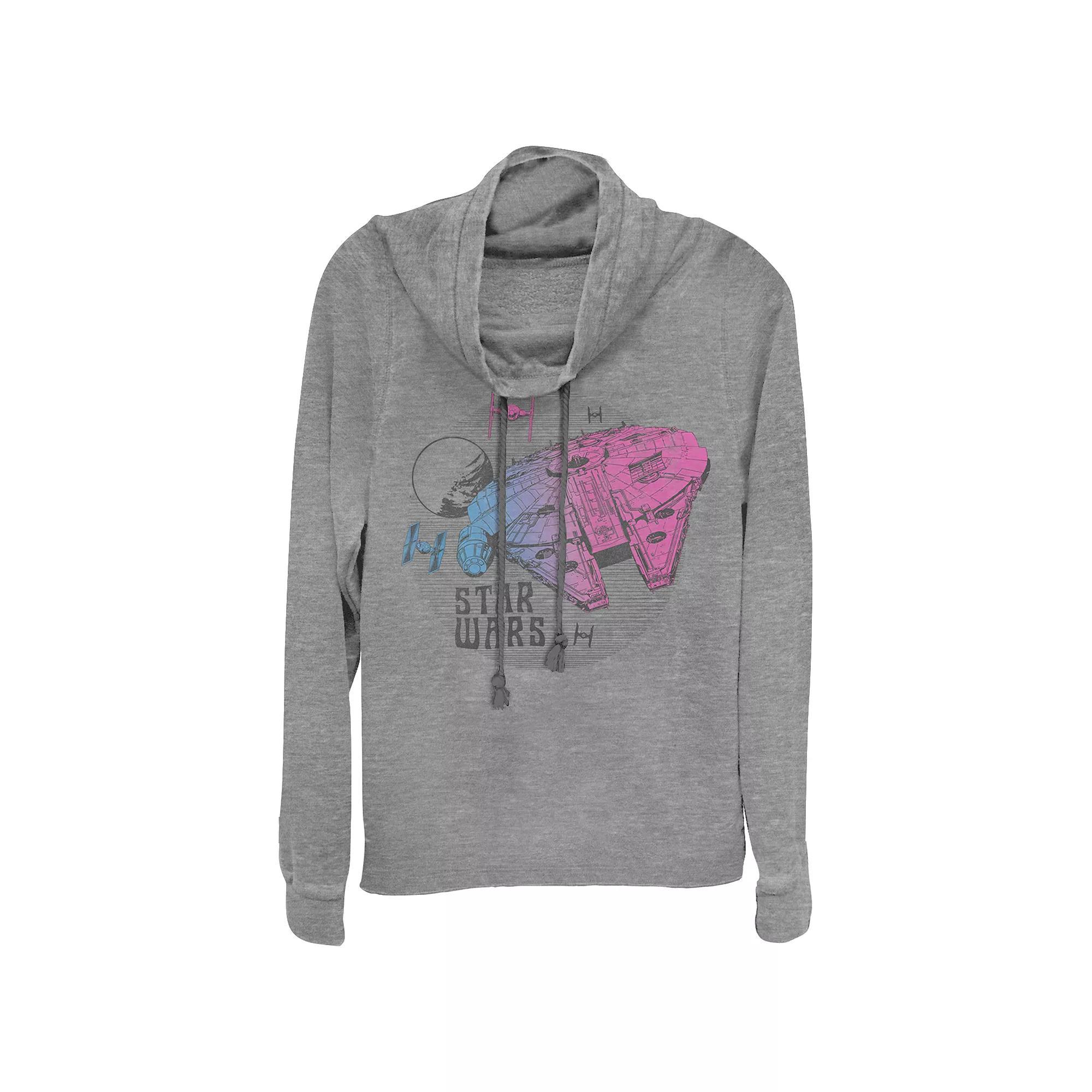 Women's Plus Size Star Wars Gradient Millennium Falcon Cowlneck Graphic Lightweight Long Sleeve, Girl's, Size: 1XL, Gray Grey Product Image