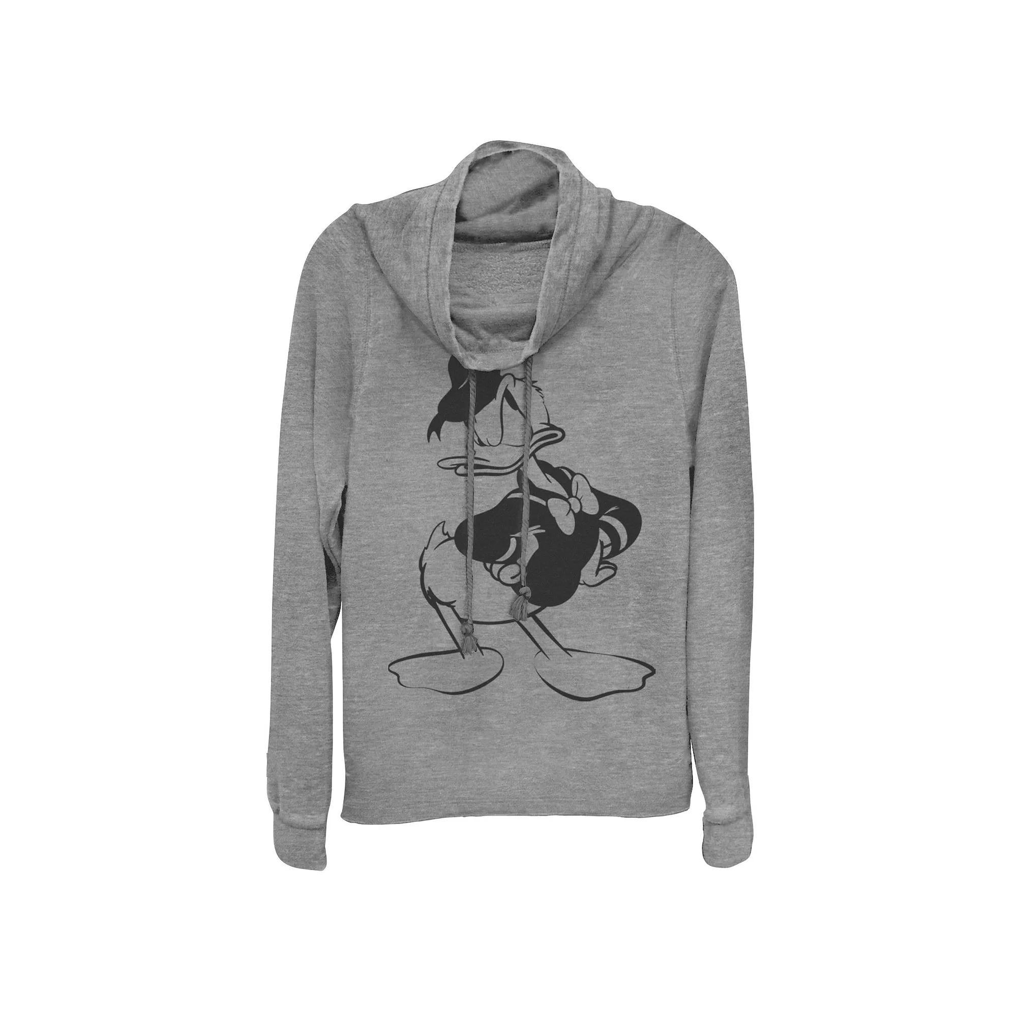 Disney Donald Duck Juniors' Pose Cowlneck Graphic Lightweight Long Sleeve, Girl's, Size: Small, Gray Grey Product Image