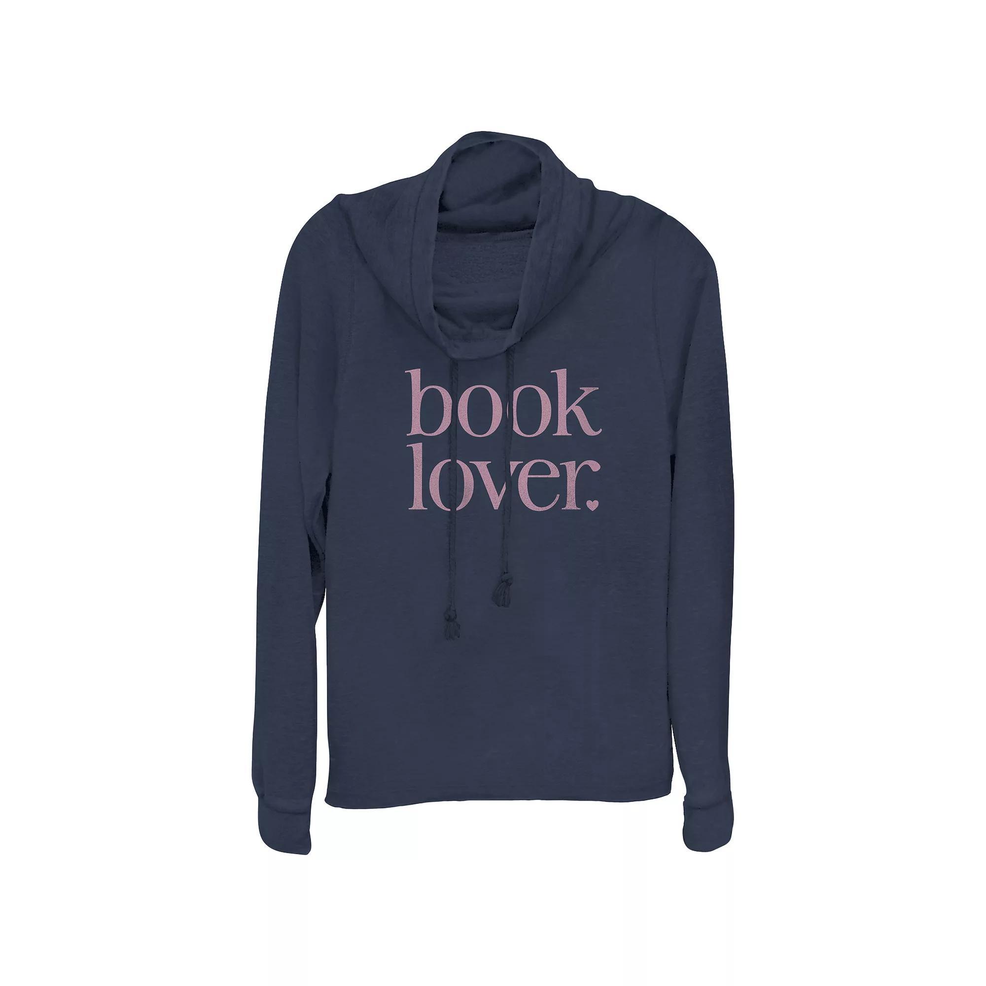 Womens Book Lover Cowlneck Graphic Lightweight Long Sleeve, Girls Blue Product Image