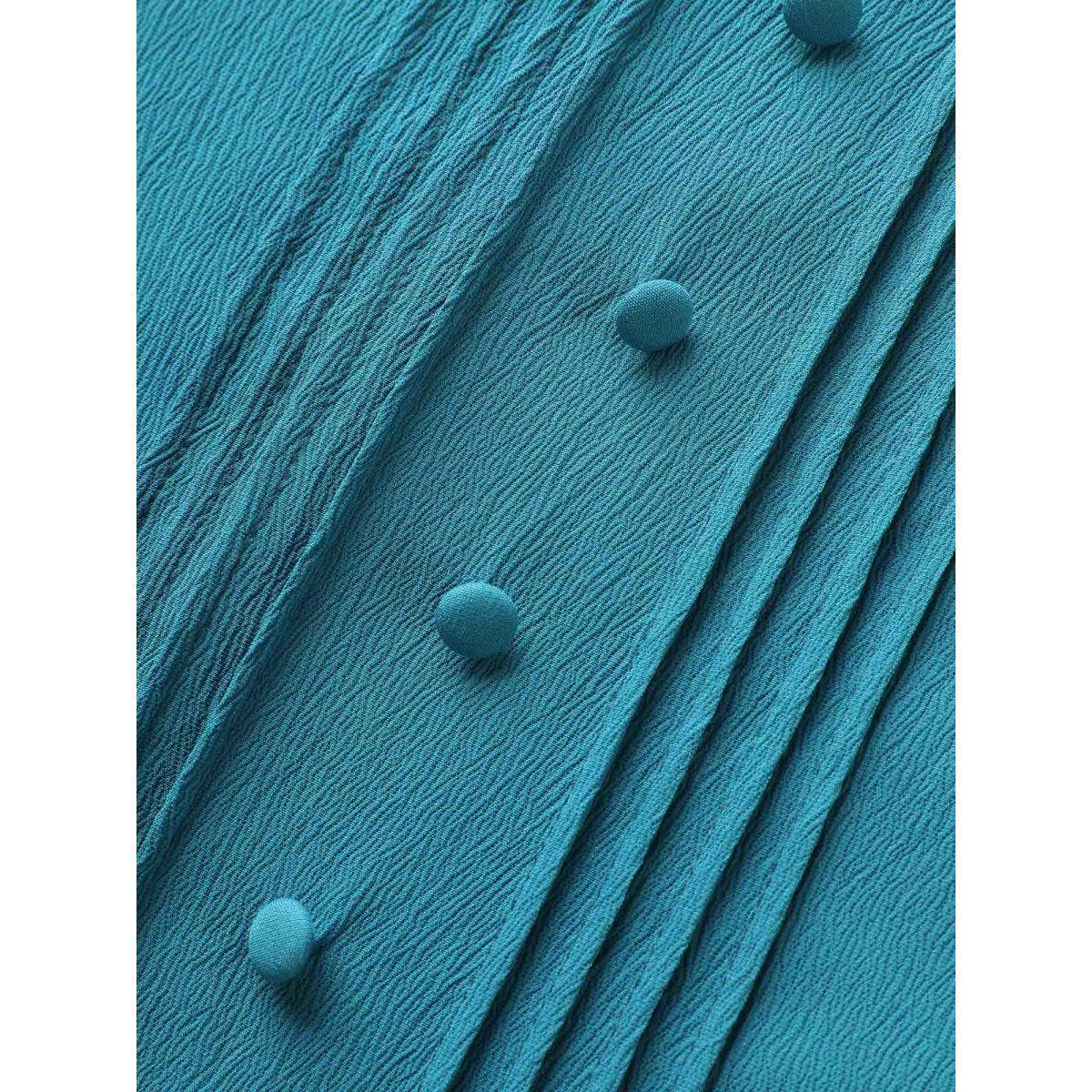 Plus Size Cerulean V Neck Button Detail Pleated Split Hem Blouse Women Casual Short sleeve V-neck Everyday Blouses BloomChic 10/M Product Image