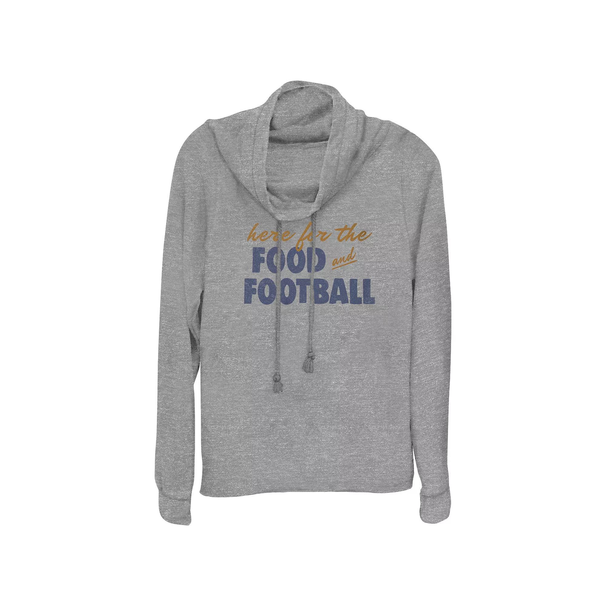 Plus Size Here For The Food And Football Cowlneck Graphic Lightweight Long Sleeve, Women's, Size: 1XL, Gray Grey Product Image
