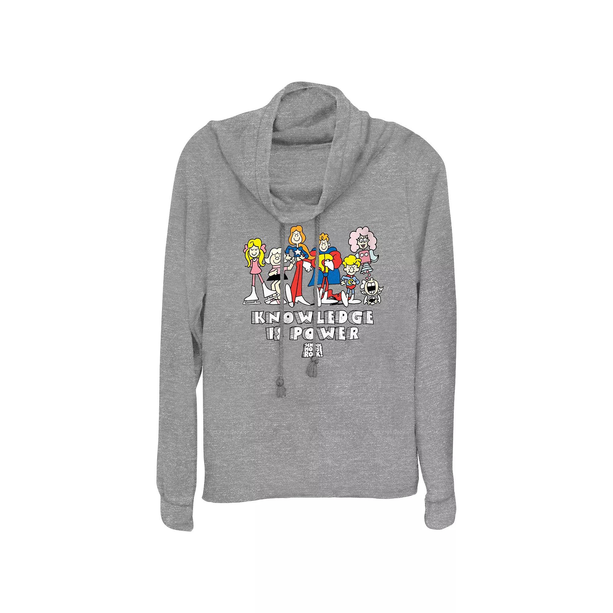 Disney's Schoolhouse Rock! Knowledge Is Power Character Lineup Women's Cowlneck Graphic Lightweight Long Sleeve, Size: Small, Gray Grey Product Image