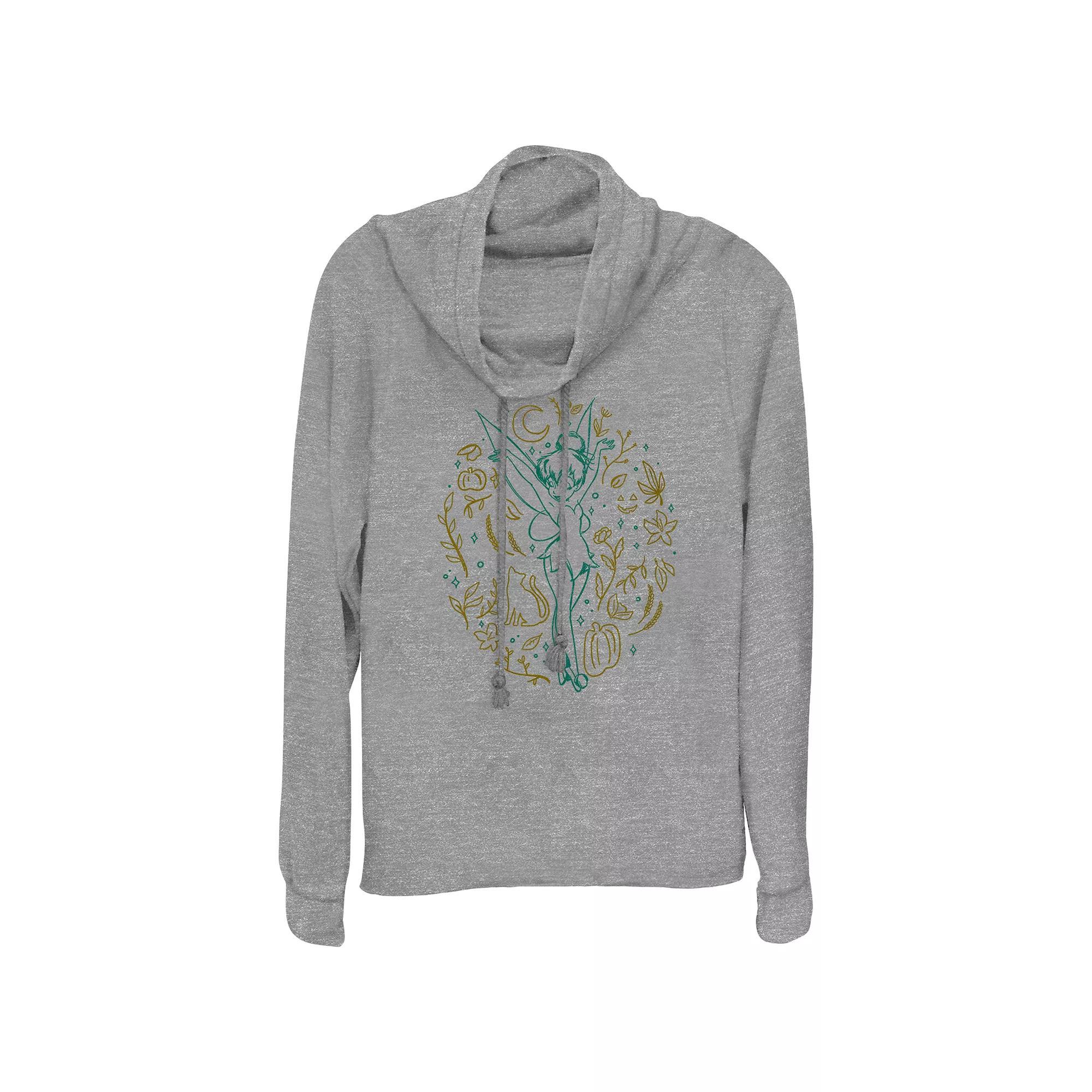 Disney's Tinker Bell Fall Icons Women's Cowlneck Graphic Lightweight Long Sleeve, Size: Small, Gray Grey Product Image