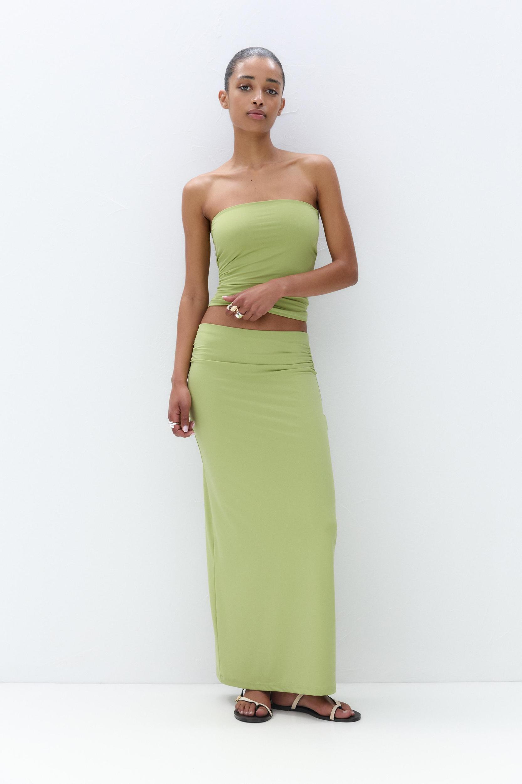 Gathered polyamide midi skirt Product Image