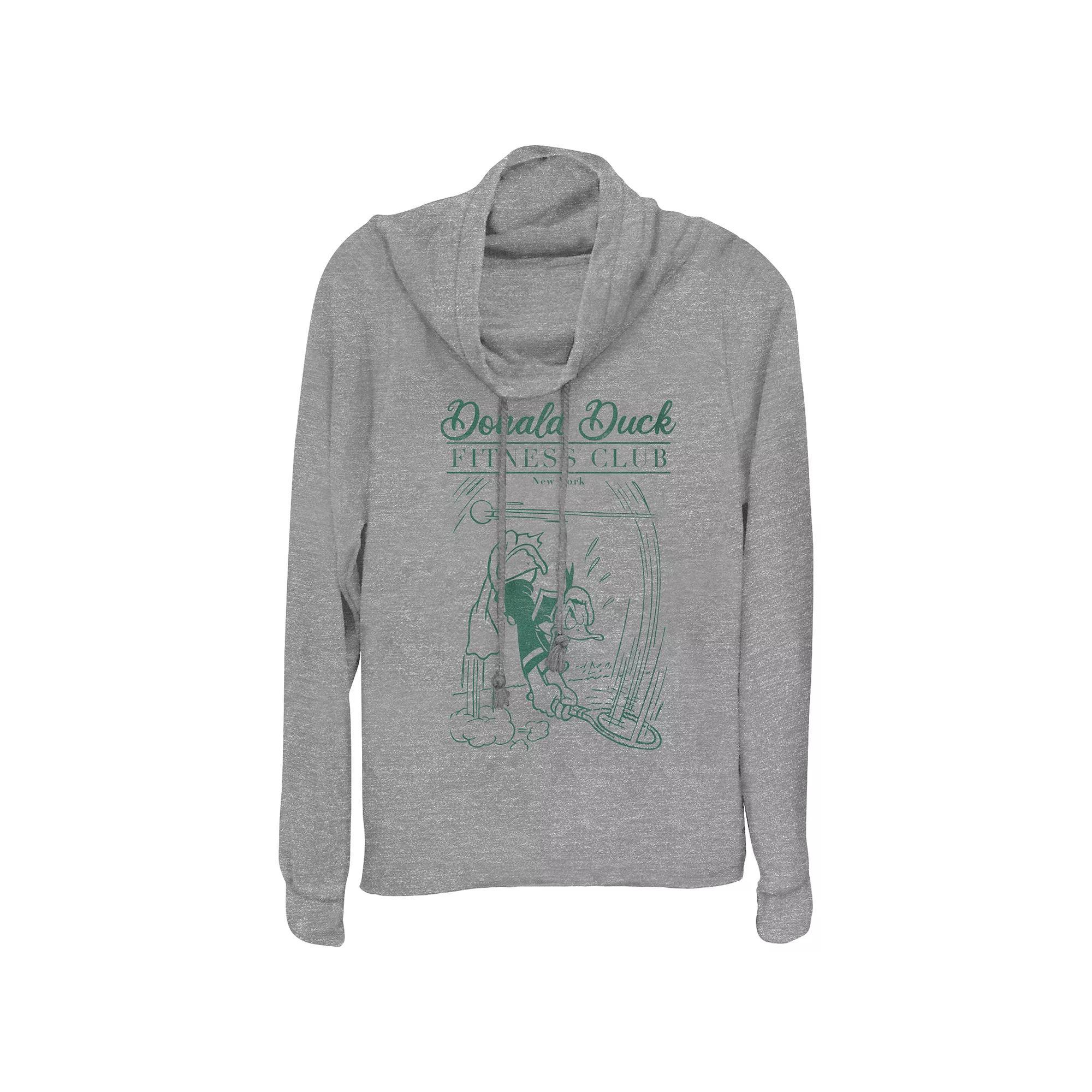 Disneys Donald Duck Fitness Club Plus Size Cowlneck Graphic Lightweight Long Sleeve, Womens Gray Grey Product Image