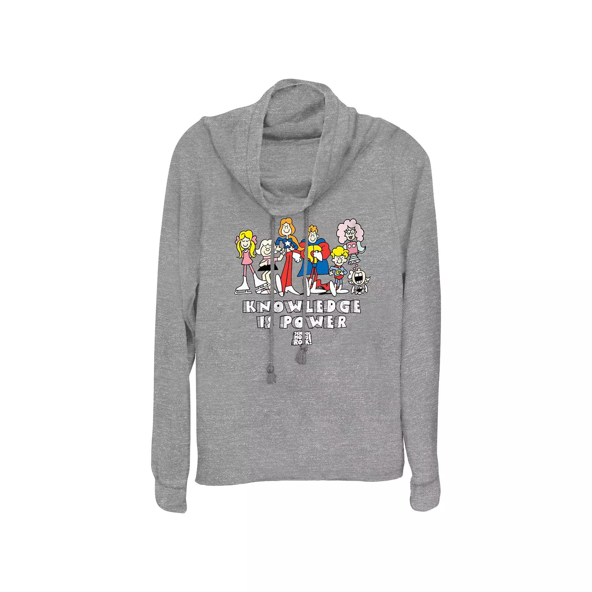 Disney's Schoolhouse Rock! Knowledge Is Power Character Lineup Women's Cowlneck Graphic Lightweight Long Sleeve, Size: Small, Gray Grey Product Image