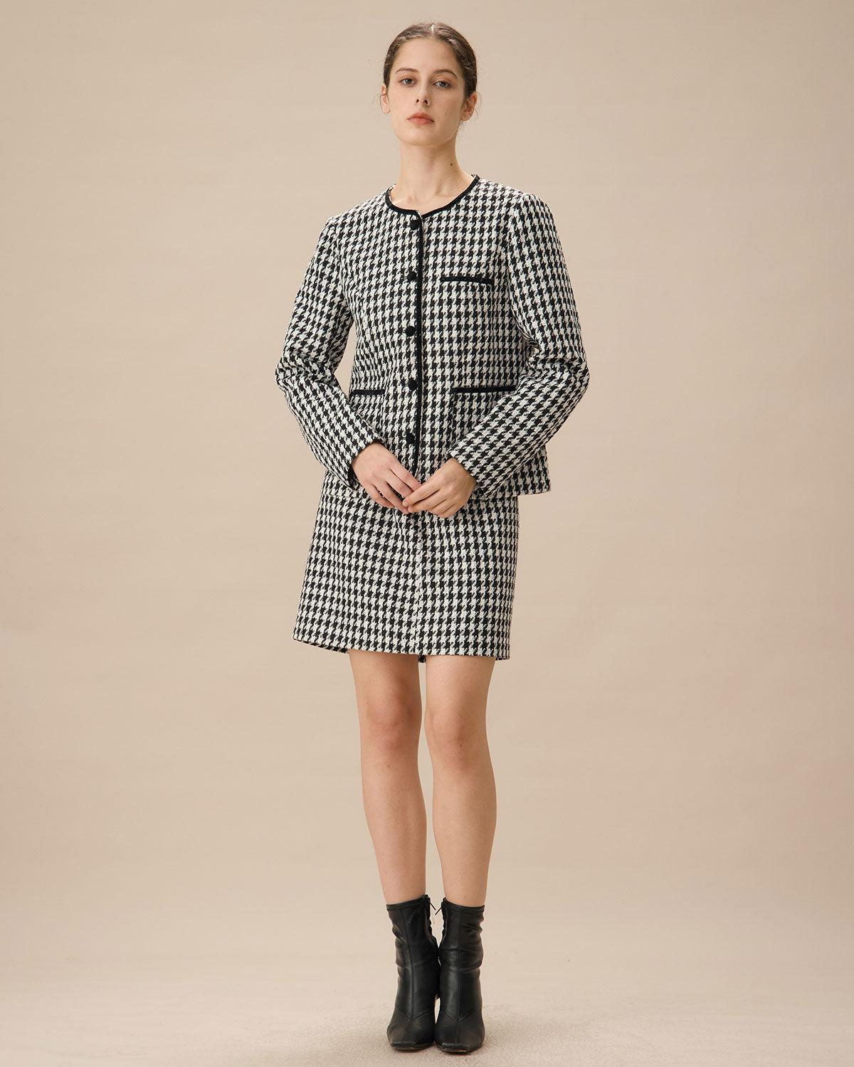 Black Single-Breasted Pocket Tweed Jacket Product Image
