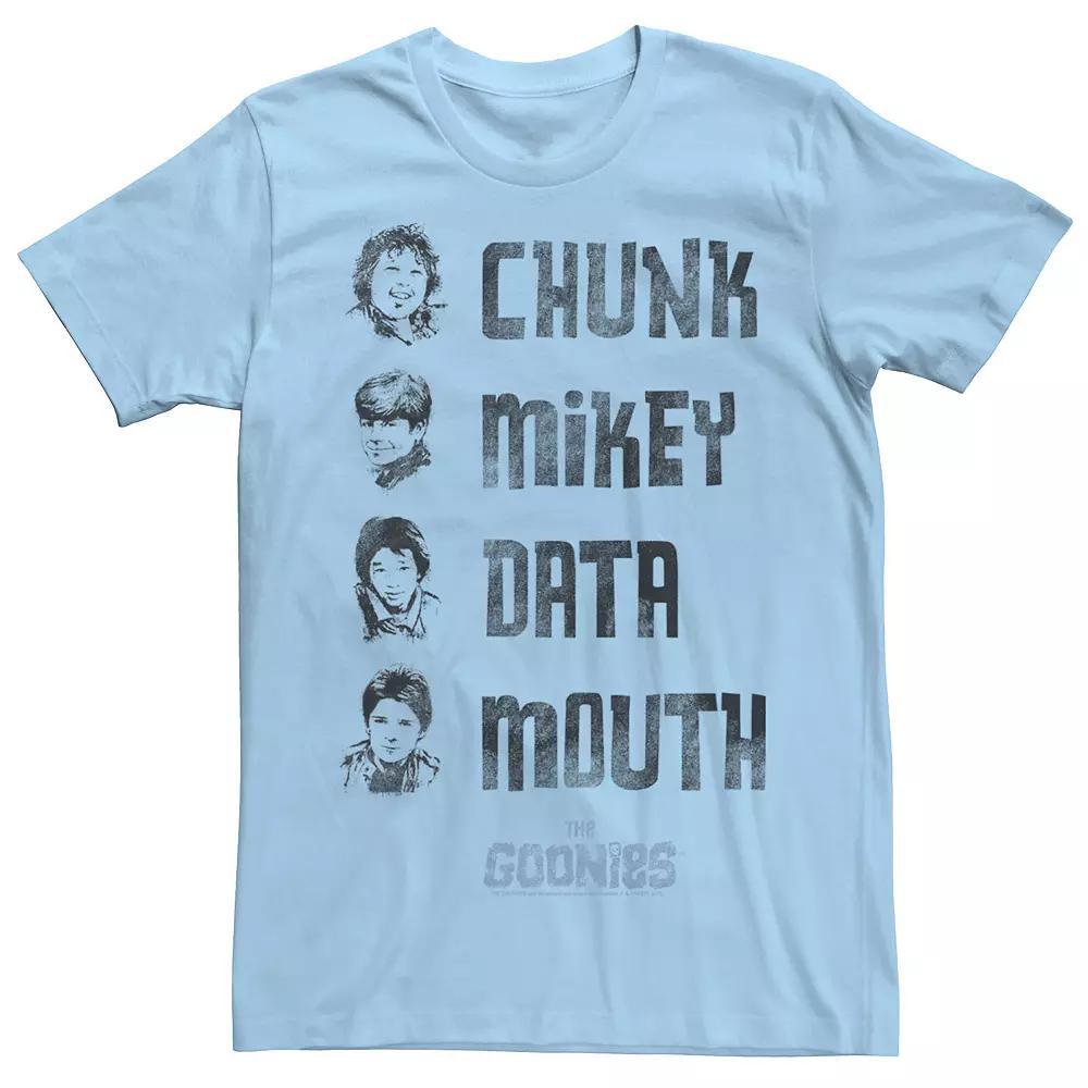 Men's The Goonies Chunk Mikey Data Mouth Name Stack Tee, Size: XXL, Light Blue Product Image