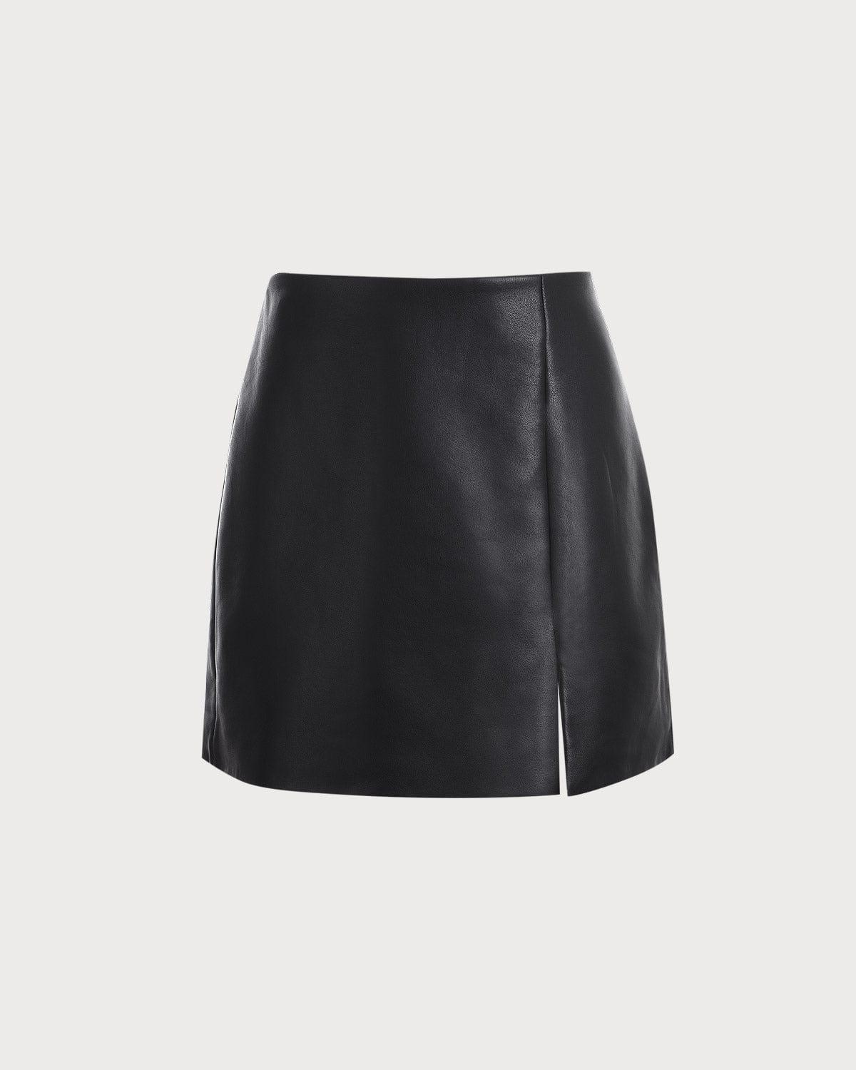 The Side Slit PU Leather A-line Mini Skirt Female Product Image