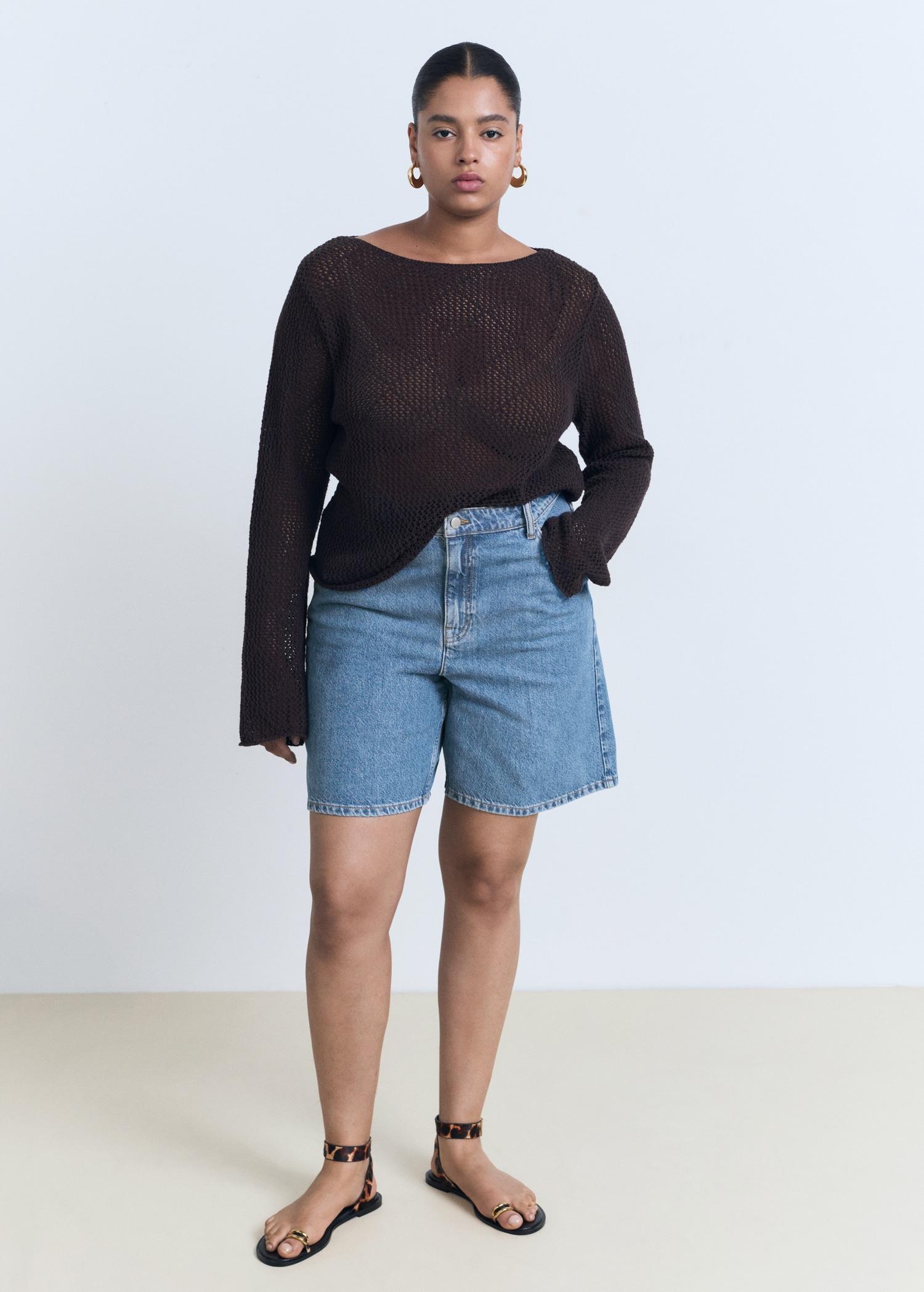 High-waist straight-fit denim shorts - Women | MANGO USA Product Image