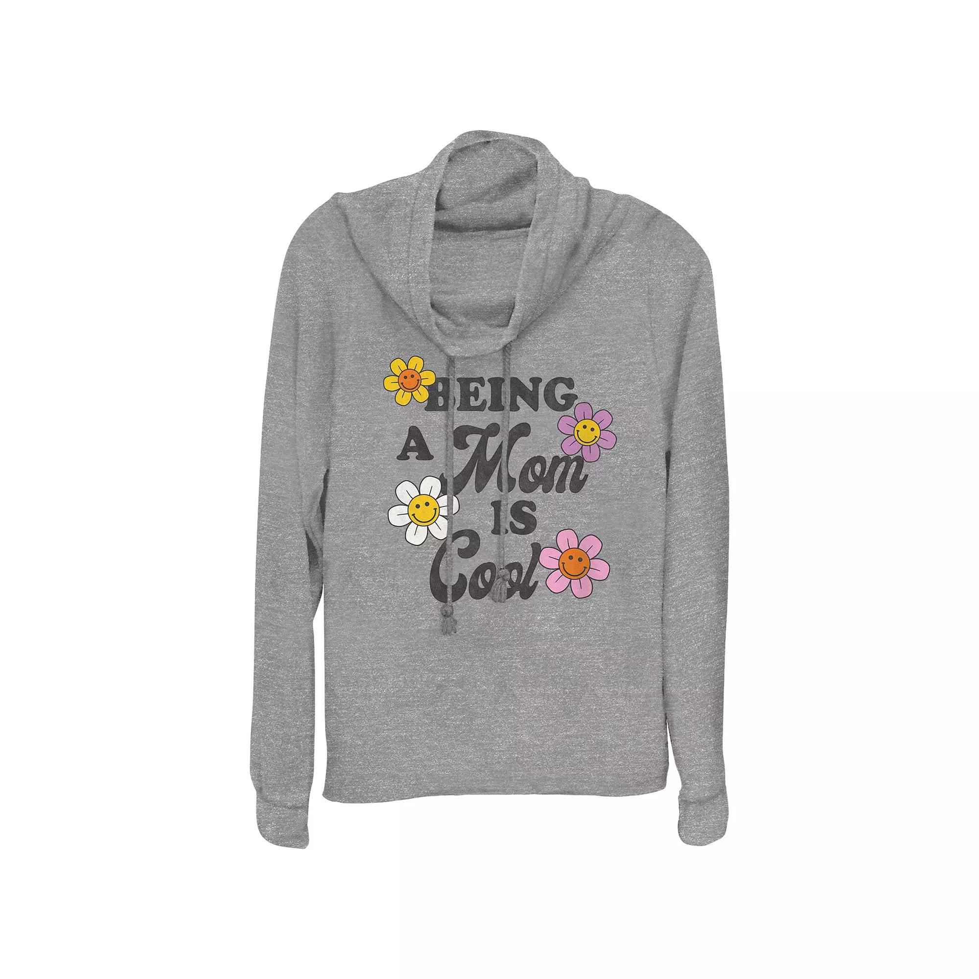 Womens Being A Mom Is Cool Cowlneck Graphic Lightweight Long Sleeve, Girls Gray Grey Product Image