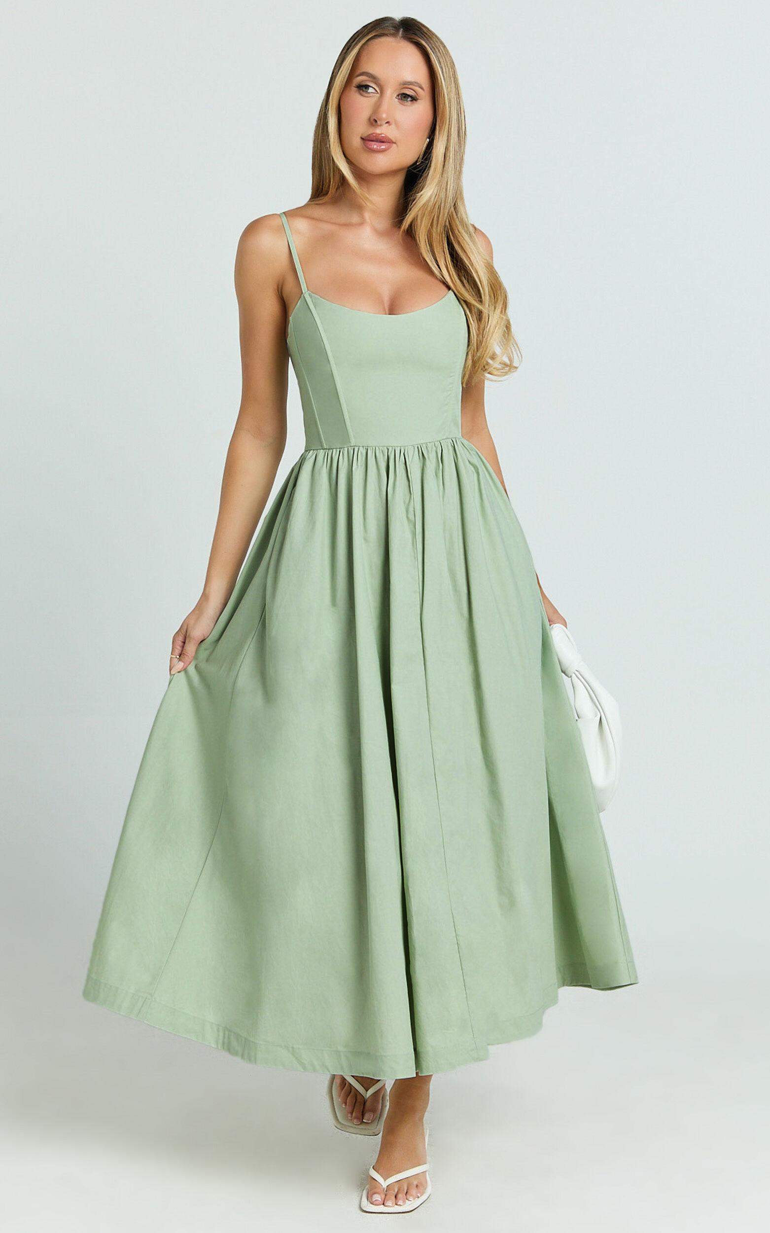 Braelyn Midi Dress - Scoop Neck Flare Dress in Sage Product Image