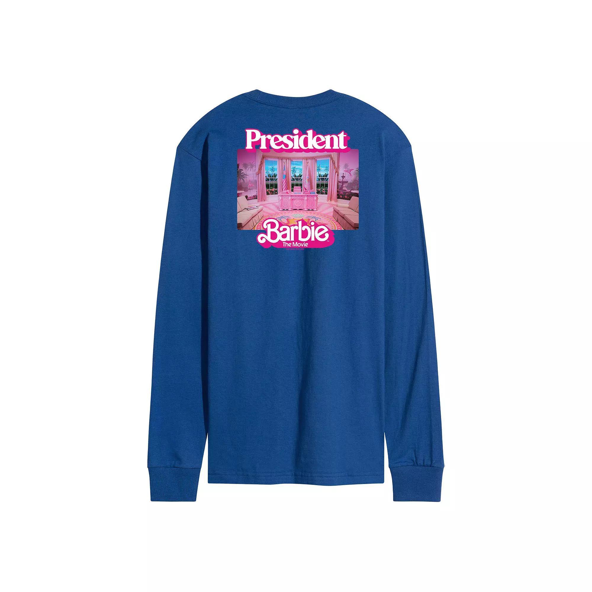 Mens Barbie The Movie President Barbie Long Sleeve Graphic Tee Grey Gray Product Image