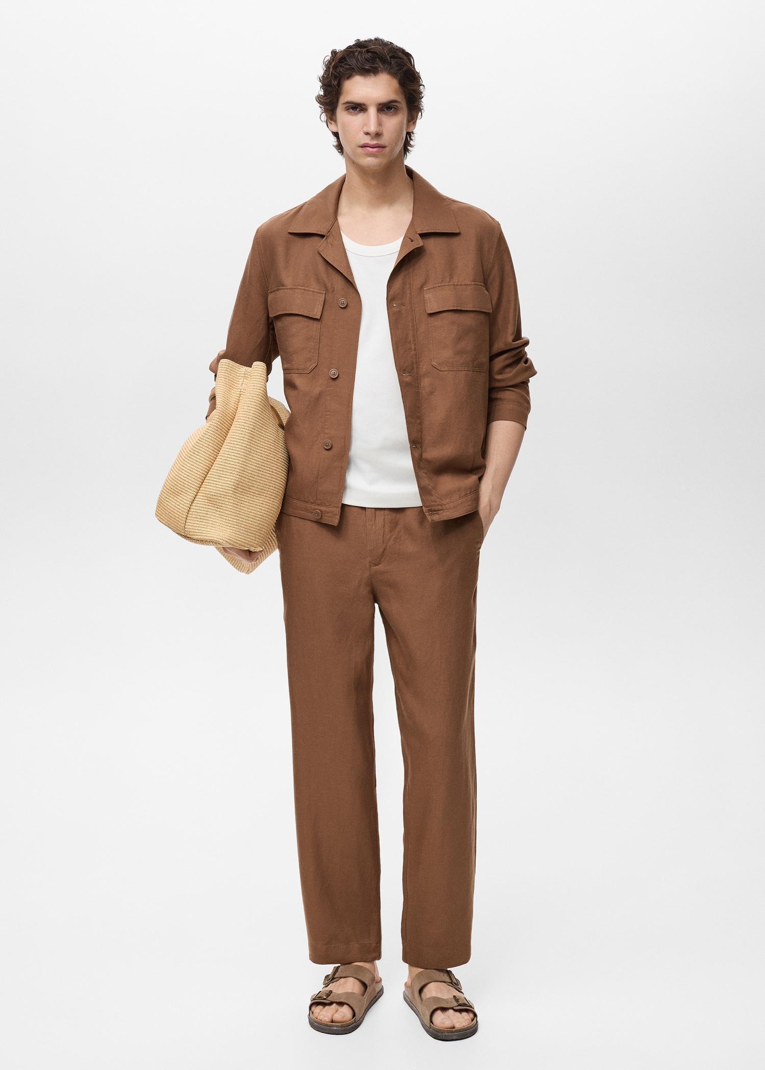 Linen-blend pants with an elastic waistband - Men | MANGO USA Product Image