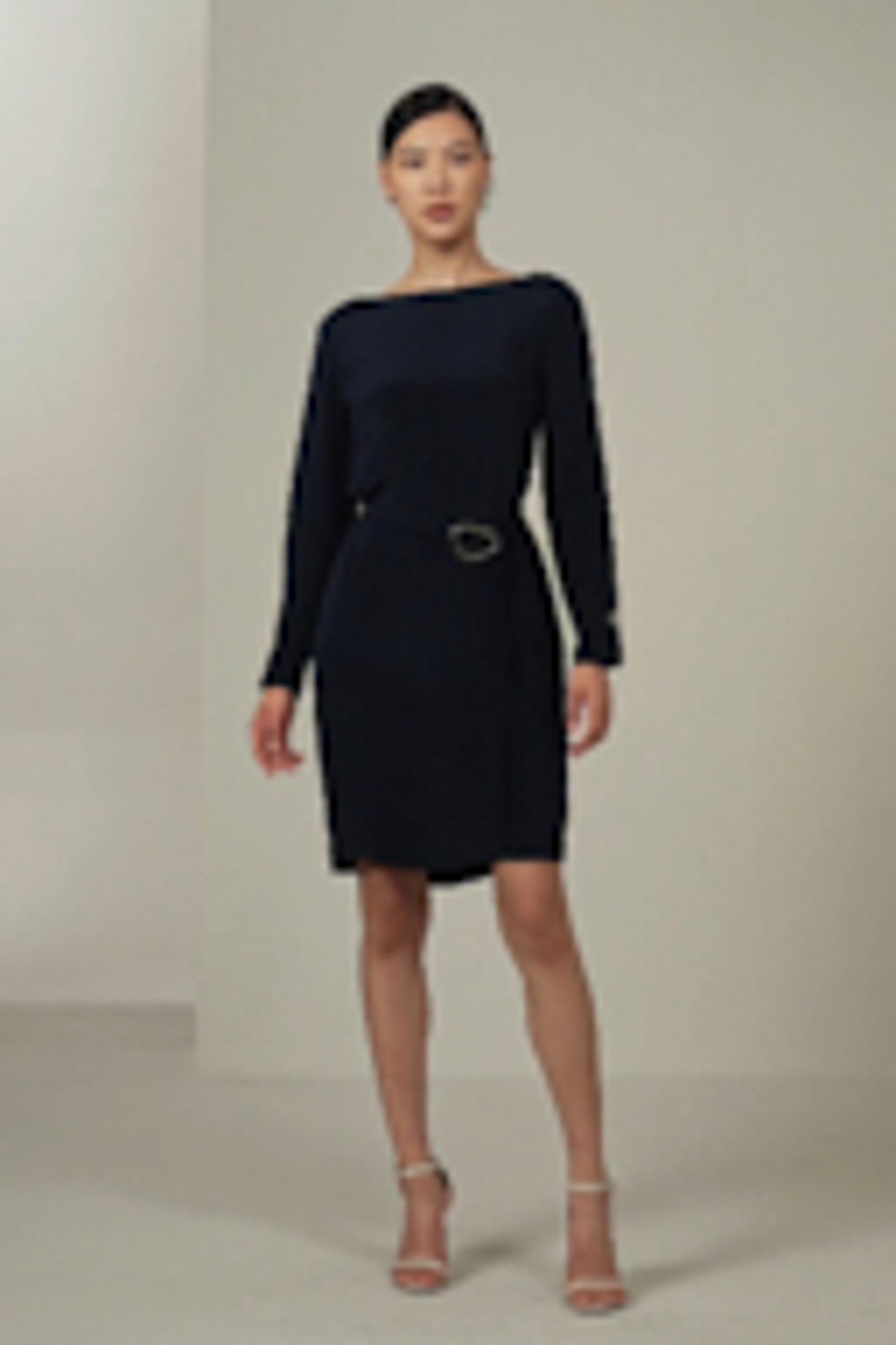 Boatneck Midi Dress with Belt Product Image