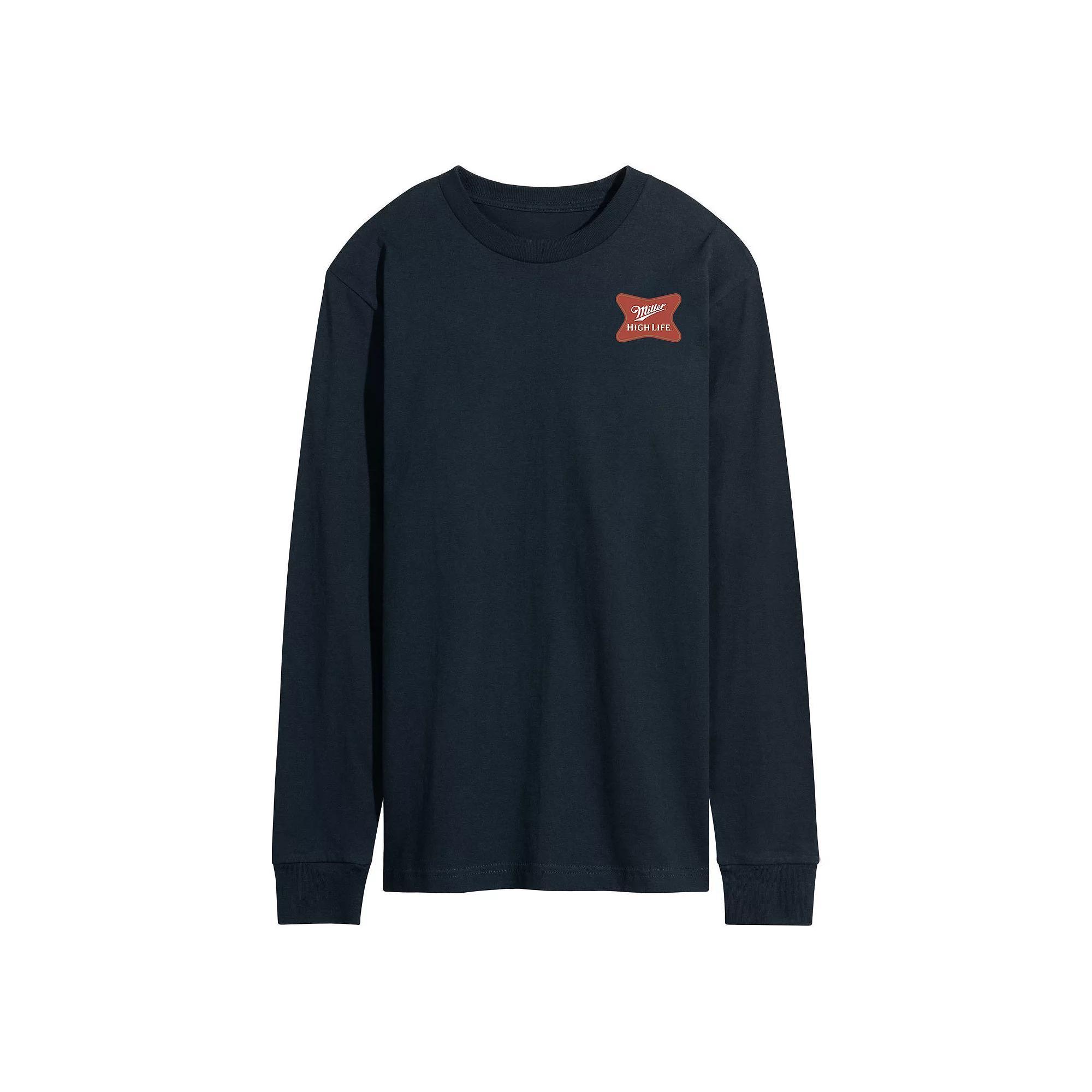 Mens Miller High Life 6 Pack Bottles Long Sleeve Graphic Tee Blue Product Image