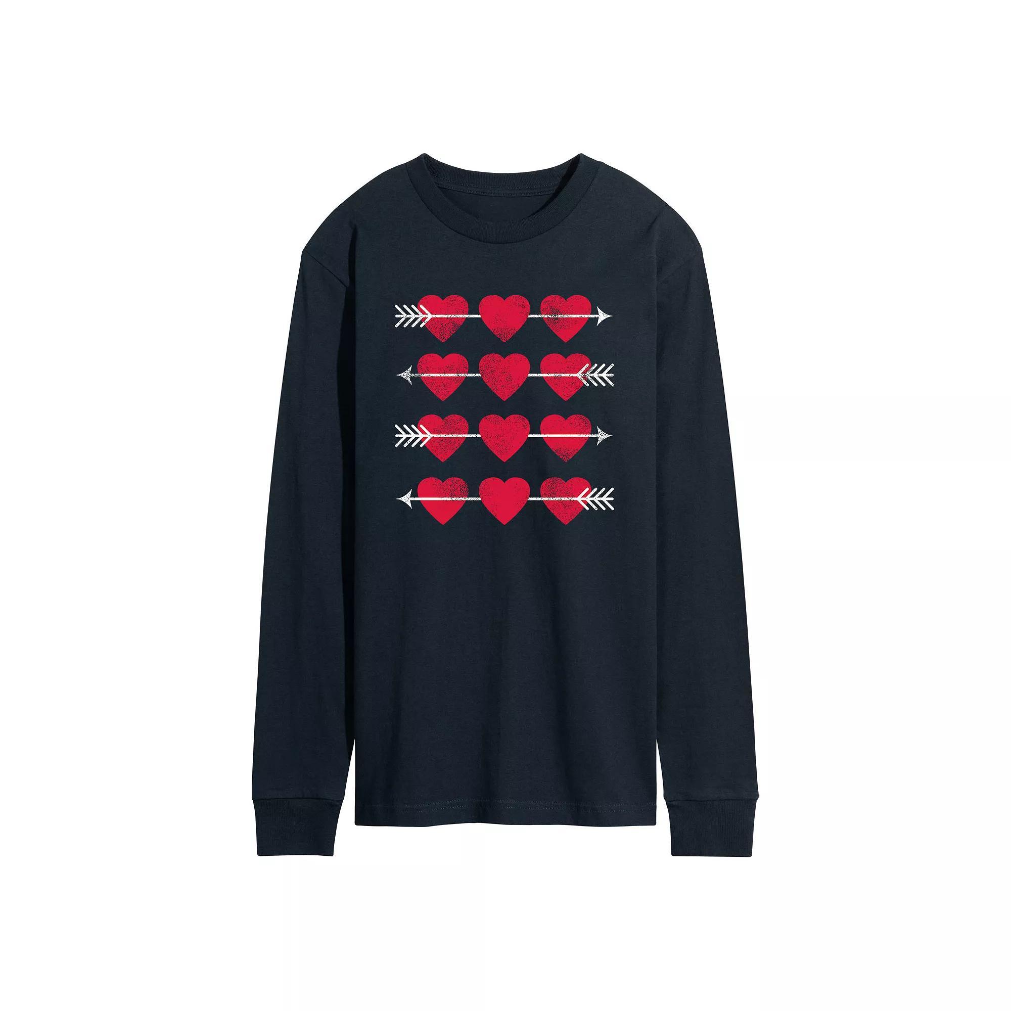 Men's Hearts Arrow Grid Long Sleeve Tee, Size: Small, Black Product Image