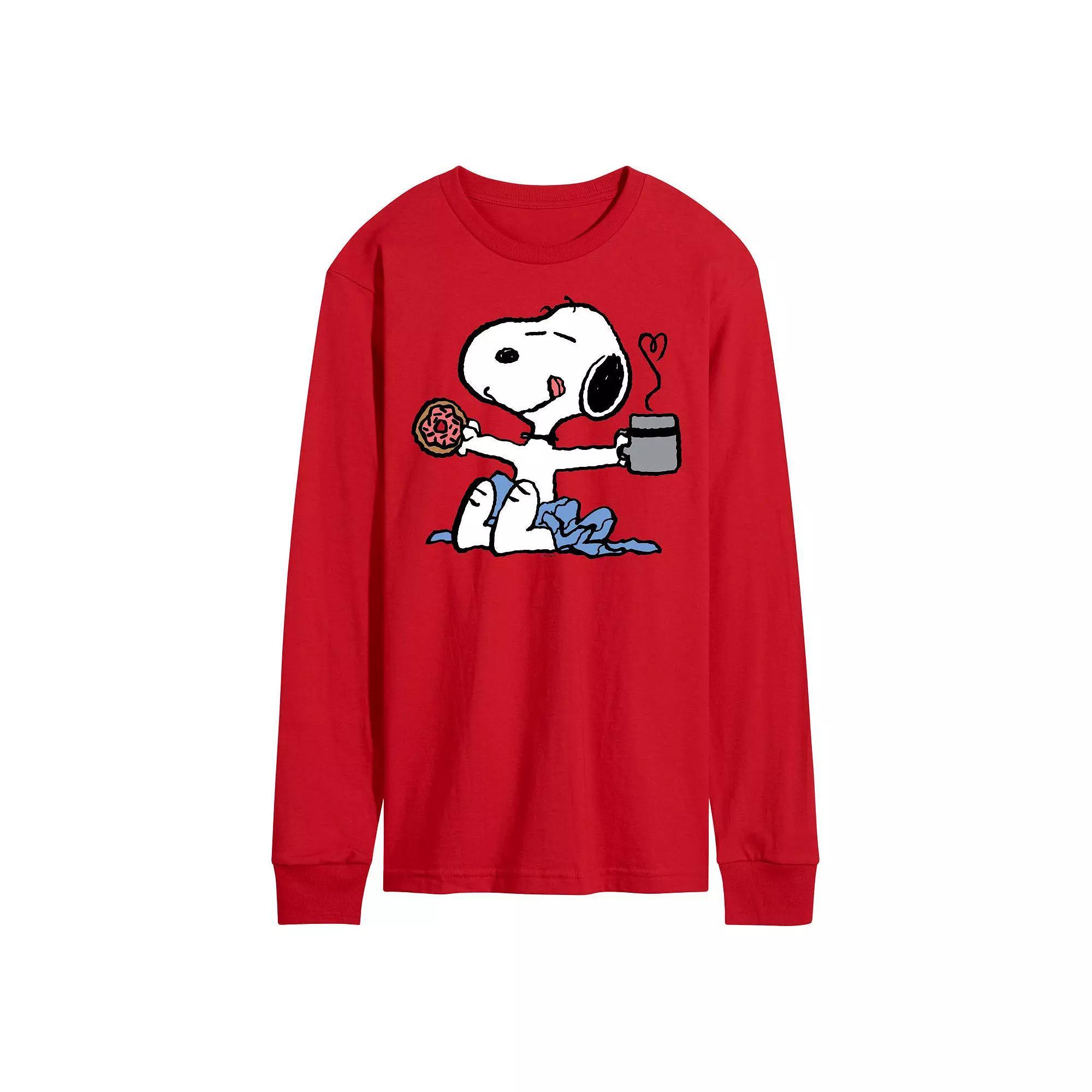 Mens Peanuts Snoopy Donut Coffee Long Sleeve Product Image