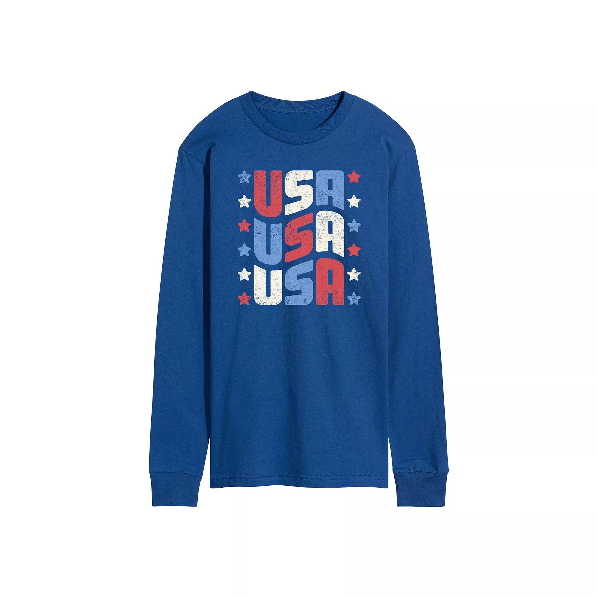 Mens USA Stacked Long Sleeve Graphic Tee Product Image