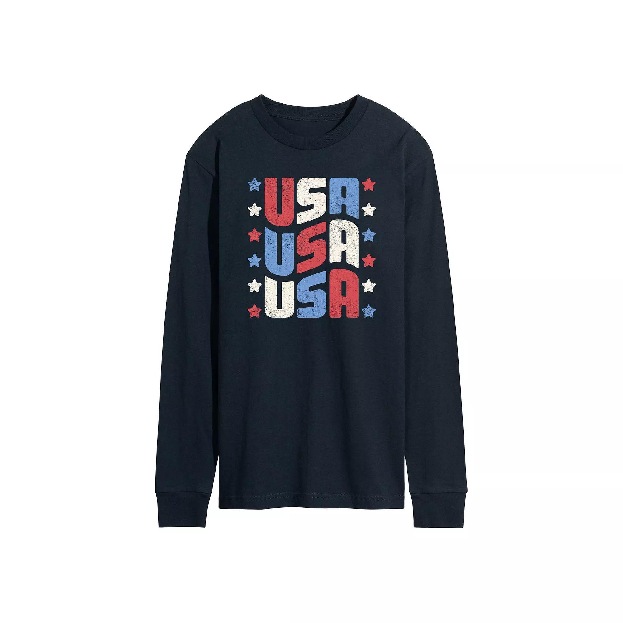 Mens USA Stacked Long Sleeve Graphic Tee Product Image