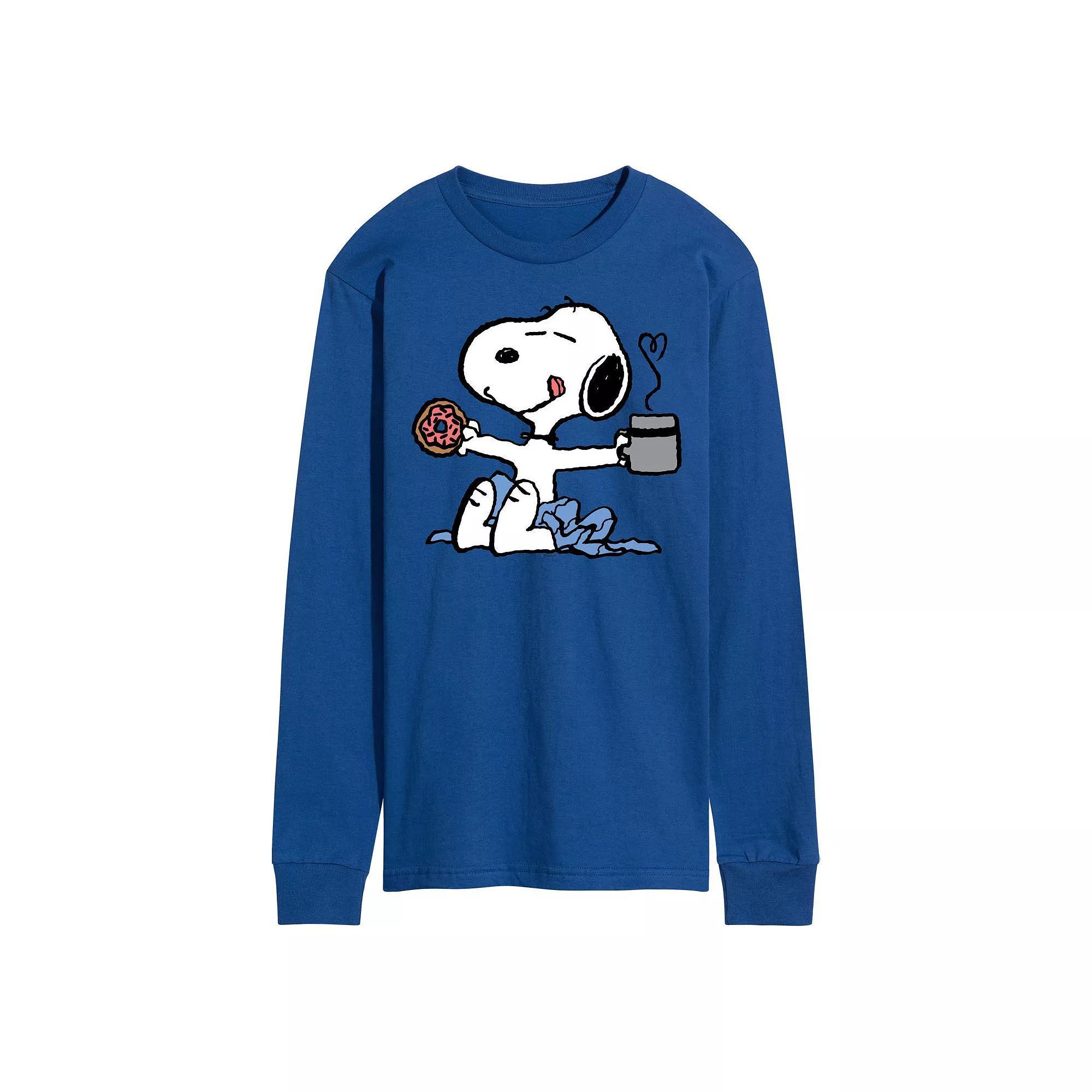 Mens Peanuts Snoopy Donut Coffee Long Sleeve Product Image