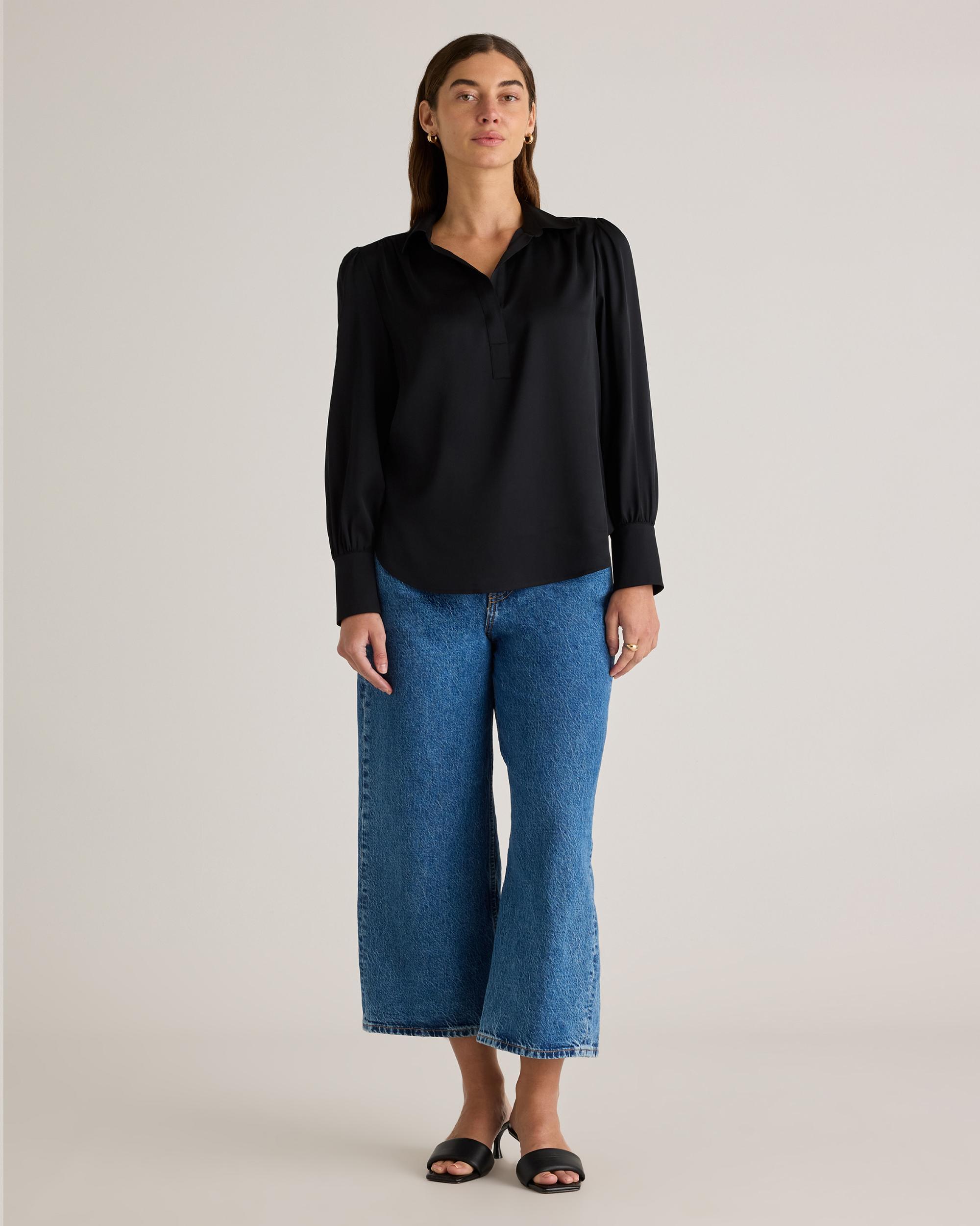 Quince | Women's Washable Stretch Silk Split Neck Blouse Size XS, Mulberry Silk Product Image