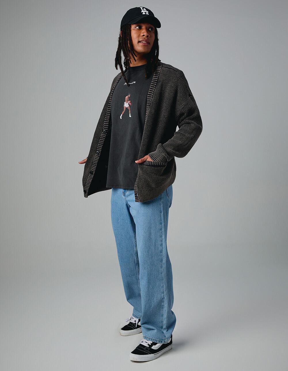 RSQ Mens Washed Cardigan Sweater - BLACK Product Image
