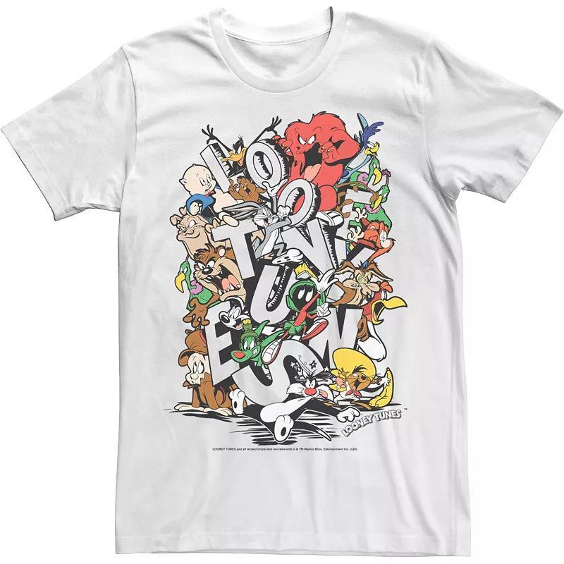Men's Looney Tunes Neon Group Shot Stack Tee, Size: Medium, White Product Image