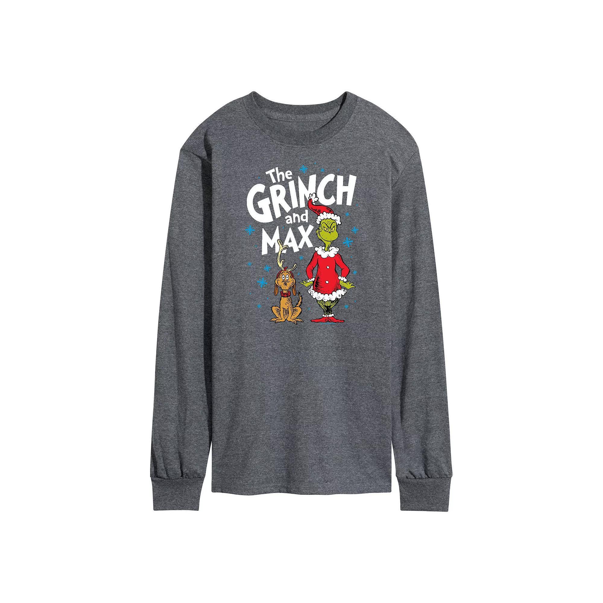 Men's Dr. Seuss The Grinch and Max Long Sleeve Tee, Size: Large, Black Product Image