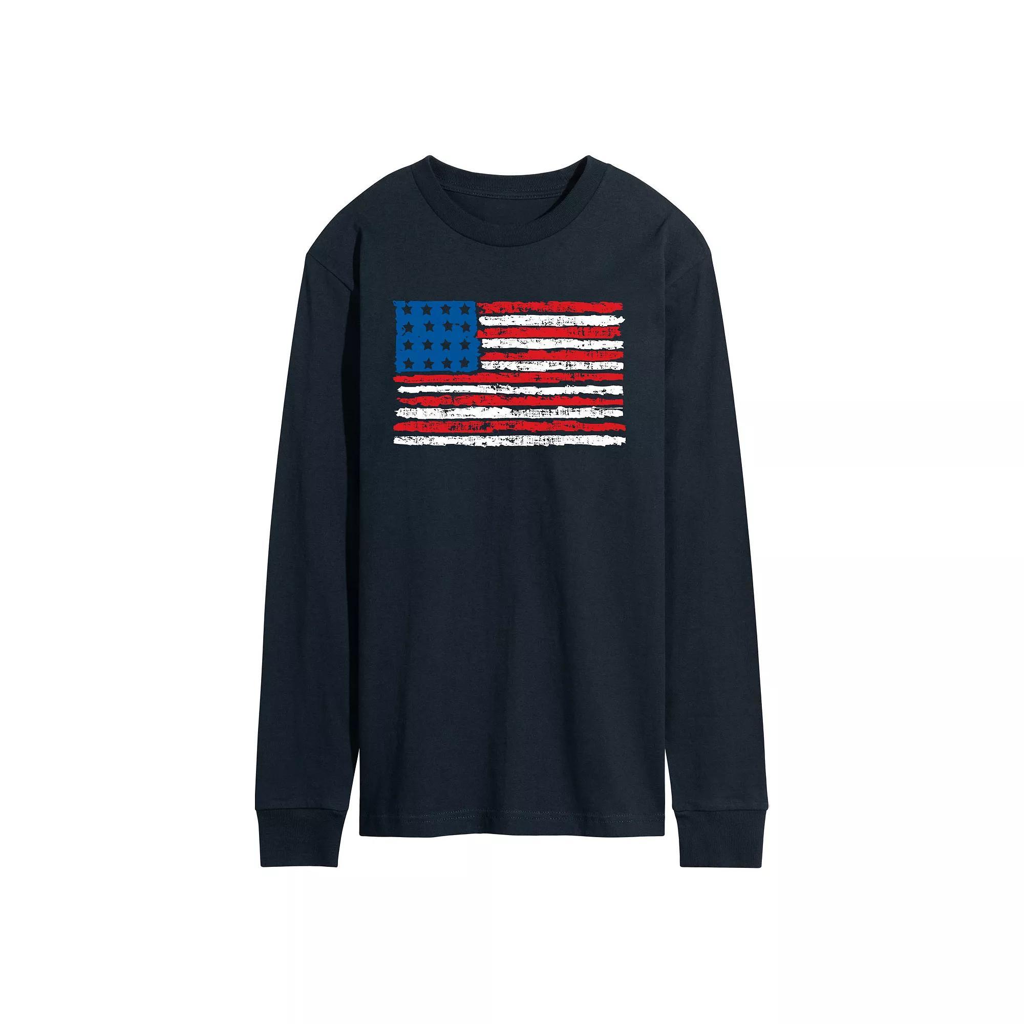Men's Distressed USA Flag Long Sleeve Graphic Tee, Size: Small, Blue Product Image