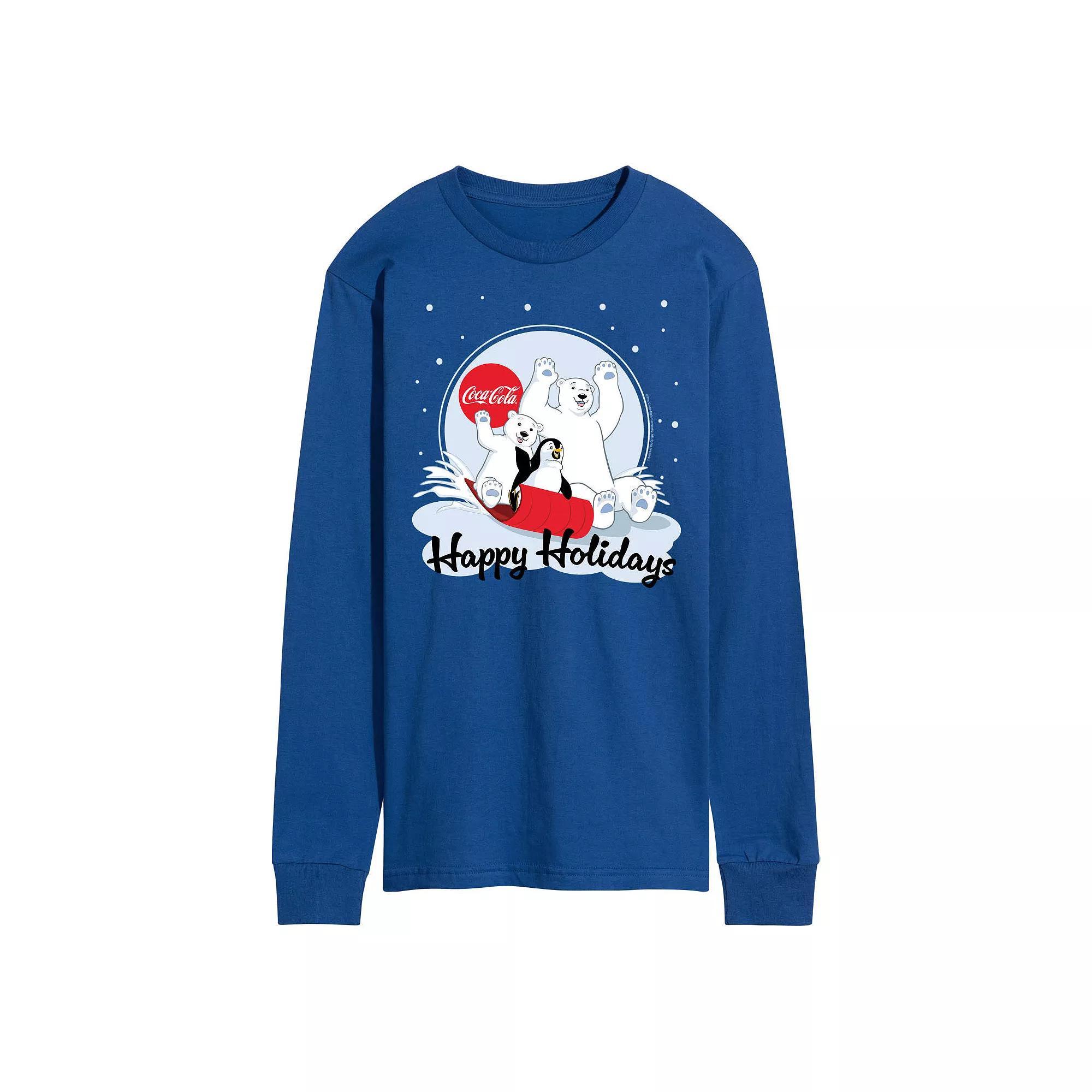 Men's CocaCola Happy Holiday Sled Long Sleeve Graphic Tee, Size: XL, Blue Product Image