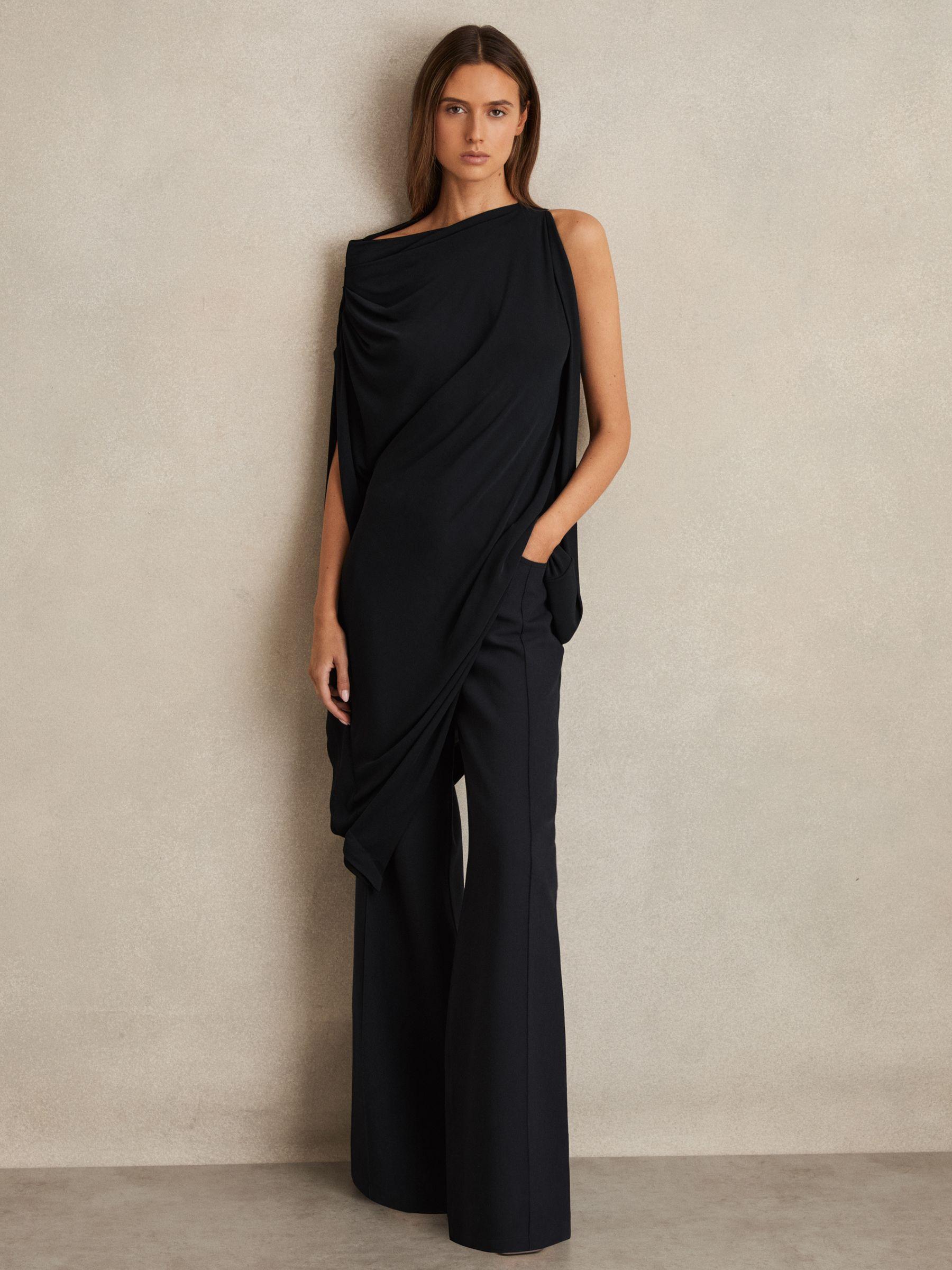 Asymmetric Draped Jersey Dress in Navy/Black Product Image