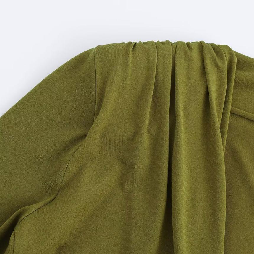 Long Sleeve Cowl Neck Plain Ruched Bodysuit Top Product Image