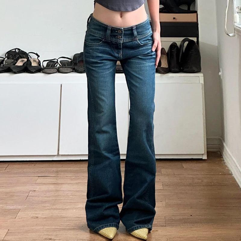 Low Waist Washed Slim-Fit Boot-Cut Jeans Product Image
