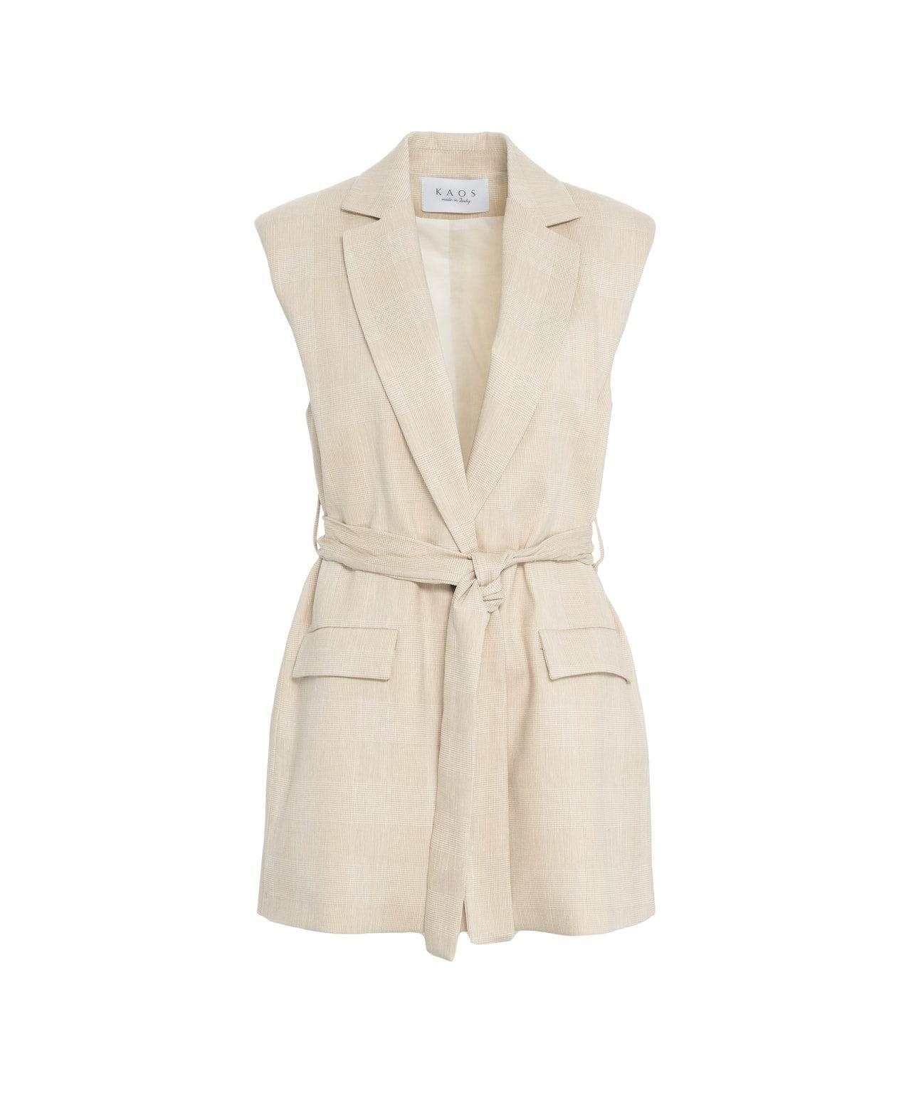 Glencheck vest with waist belt Product Image