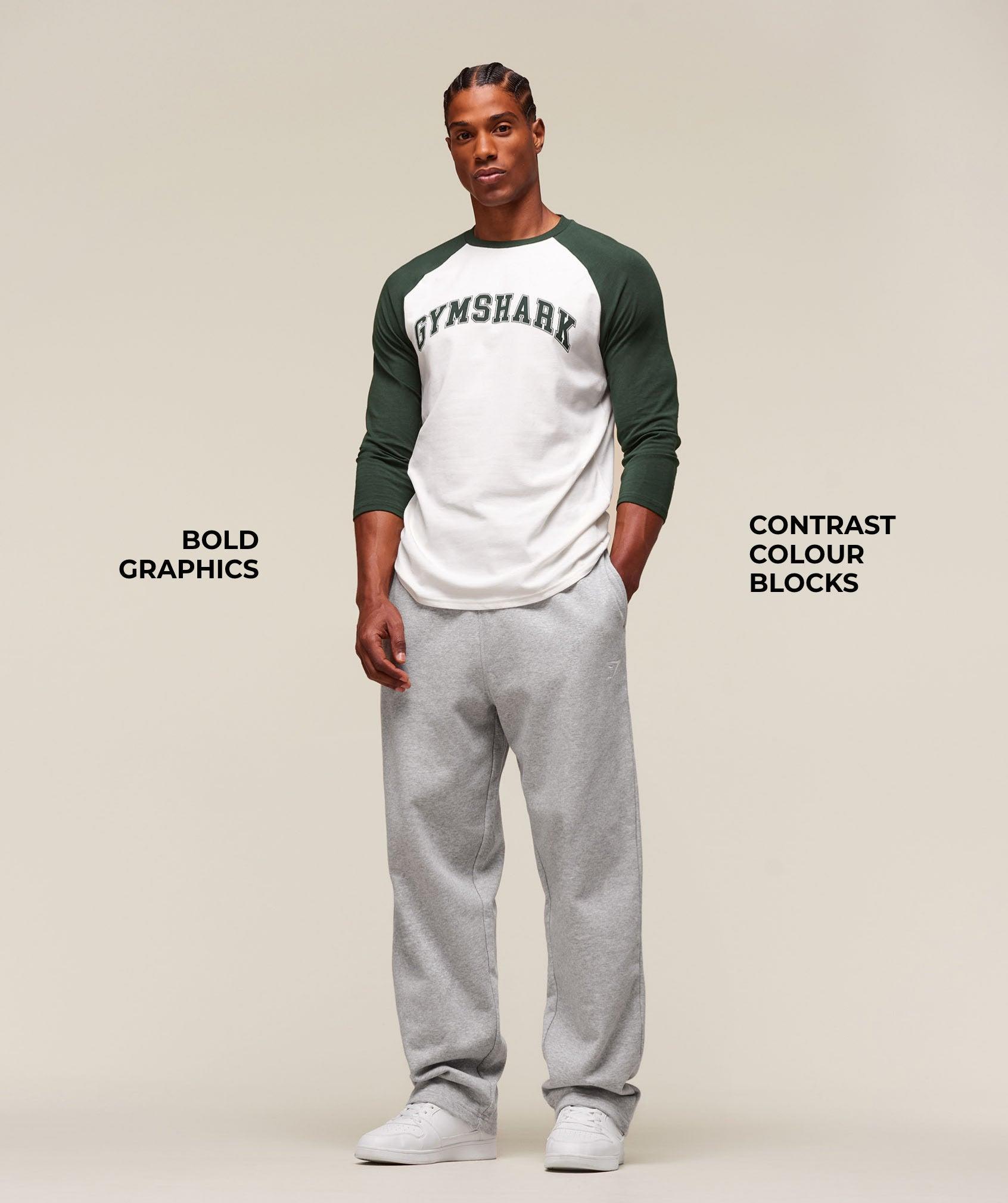 Gymshark GSLC Raglan 3/4 Sleeve T-Shirt - Soft White/Trail Green Male Product Image