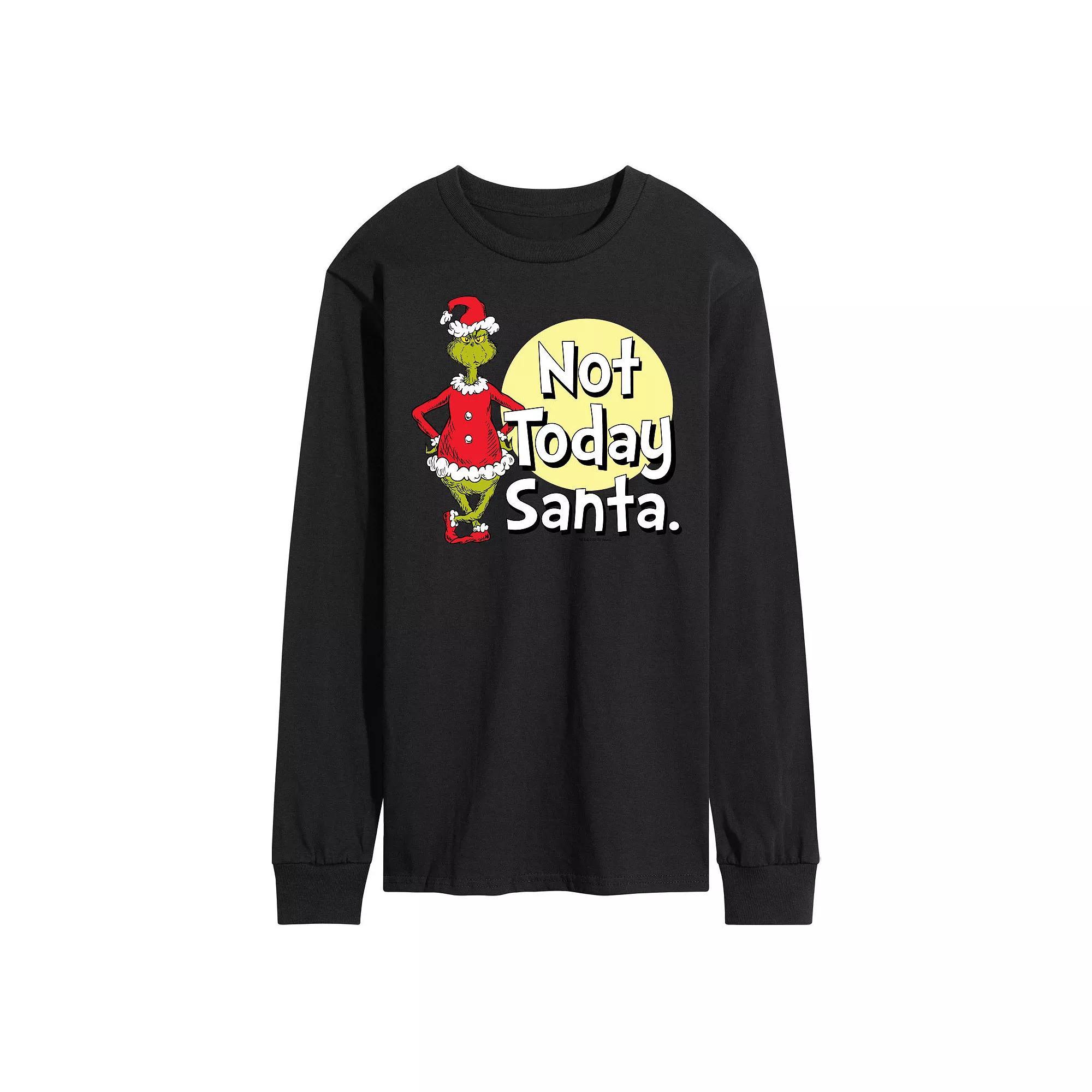 Men's Dr. Seuss Grinch Not Today Santa Long Sleeve Tee, Size: Large, Black Product Image