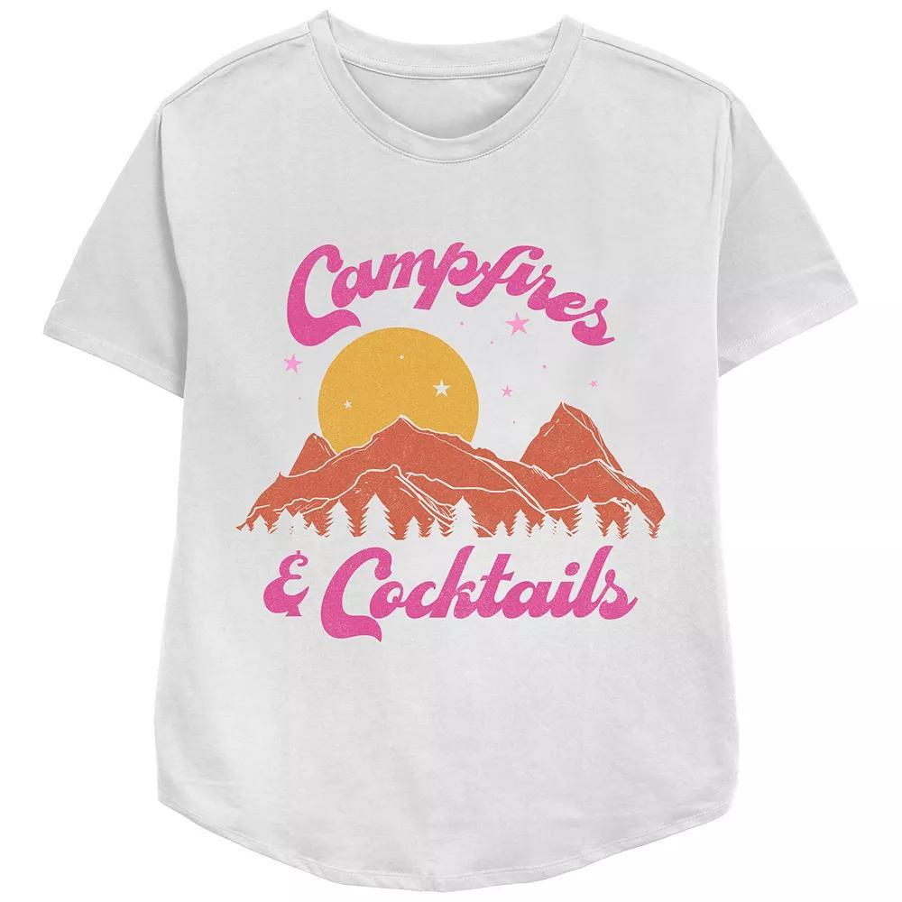 Women's Campfires & Cocktails Relaxed Fit Graphic Tee, Size: XL, White Product Image