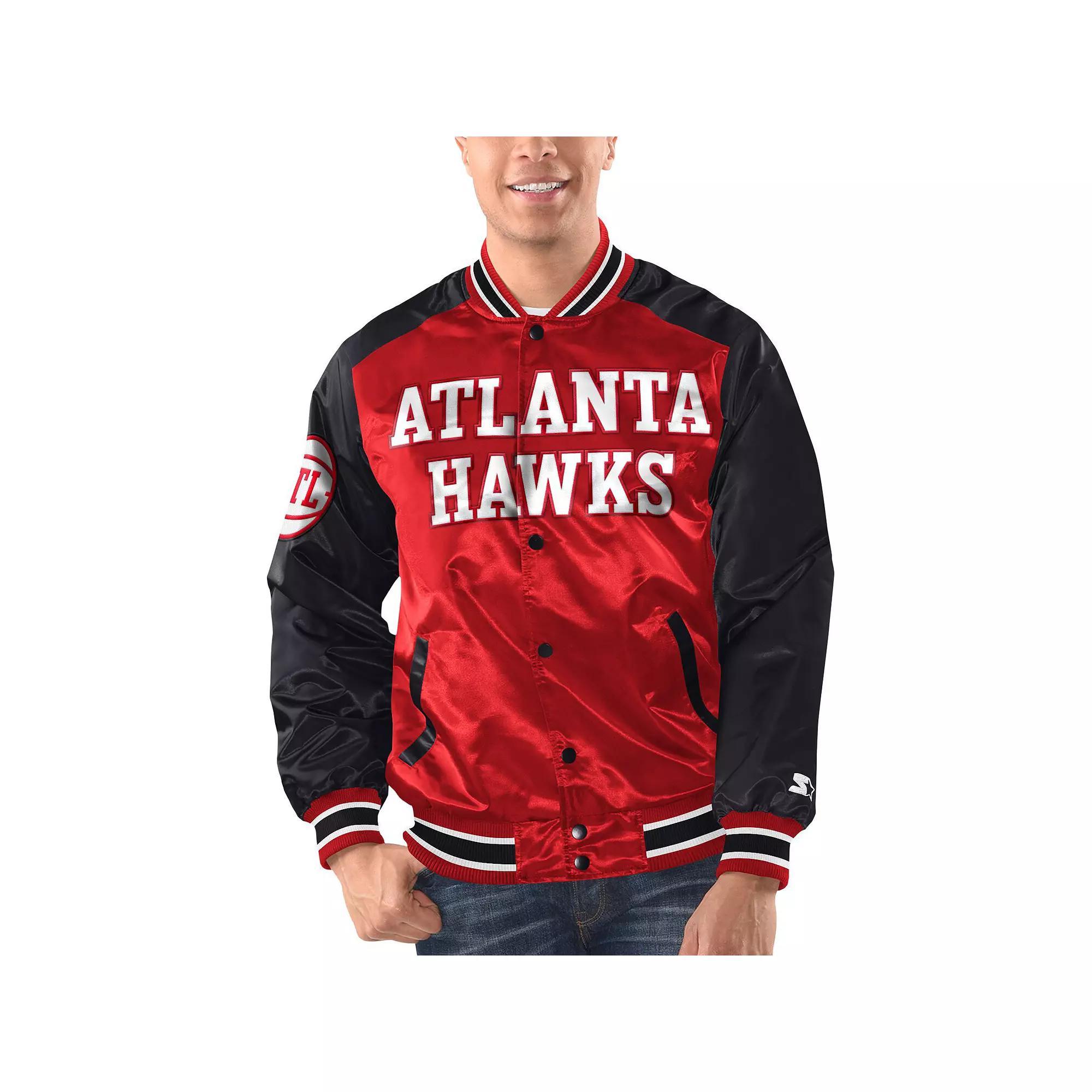 Men's Starter Red/Black Atlanta Hawks Renegade Satin Full-Snap Varsity Jacket, Size: 2XL Product Image