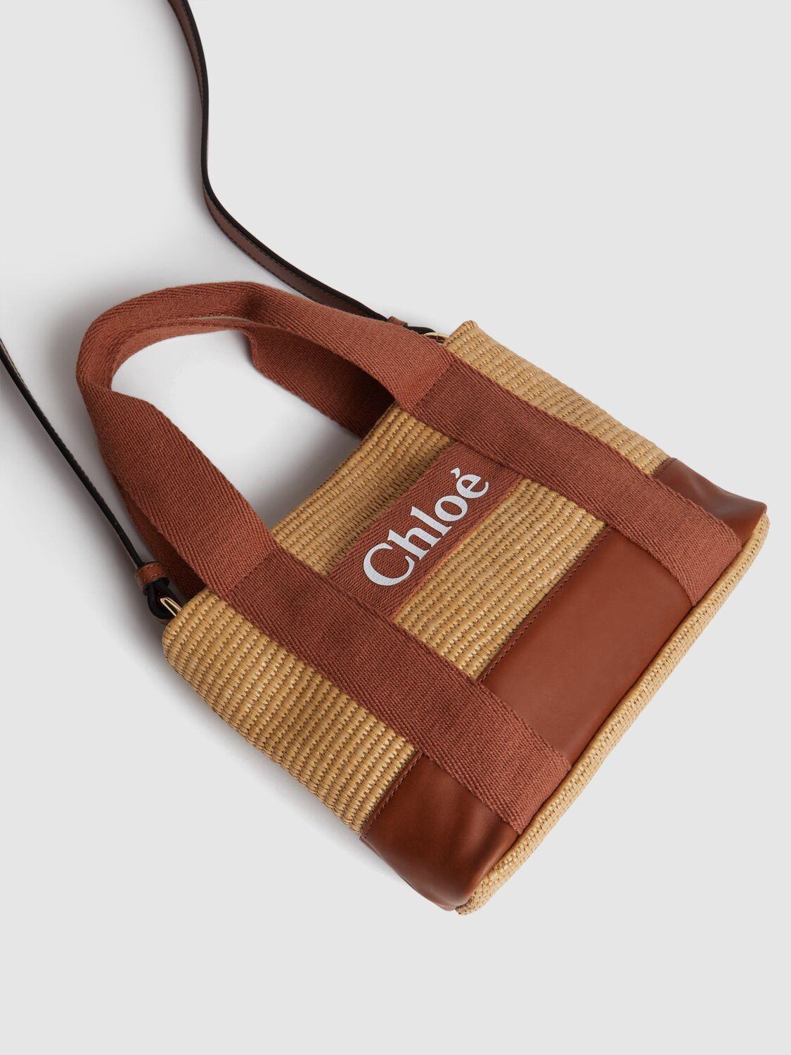 CHLOÉ Raffia Effect Shoulder Bag W/logo In Beige Product Image
