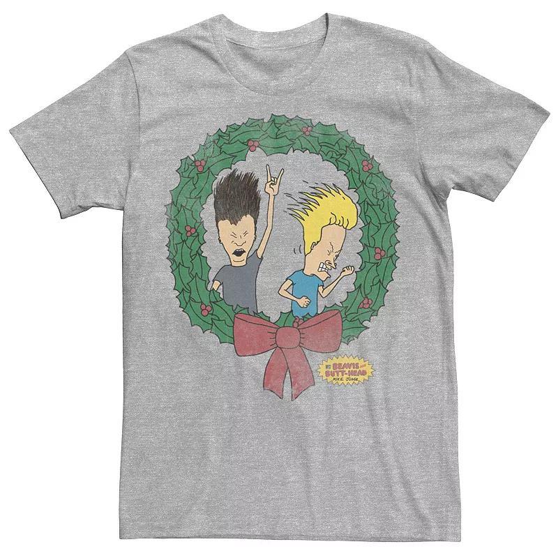 Men's Beavis And Butthead Christmas Wreath Tee, Size: Small, Grey Product Image