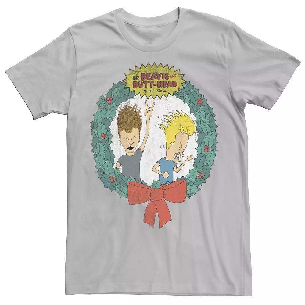 Men's Cartoon Network Beavis and Butthead Christmas Wreath Tee, Size: Medium, Kelly Grey Product Image