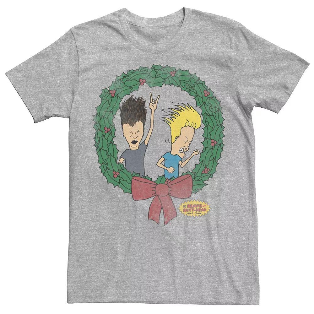 Men's Beavis And Butthead Christmas Wreath Tee, Size: Small, Grey Product Image