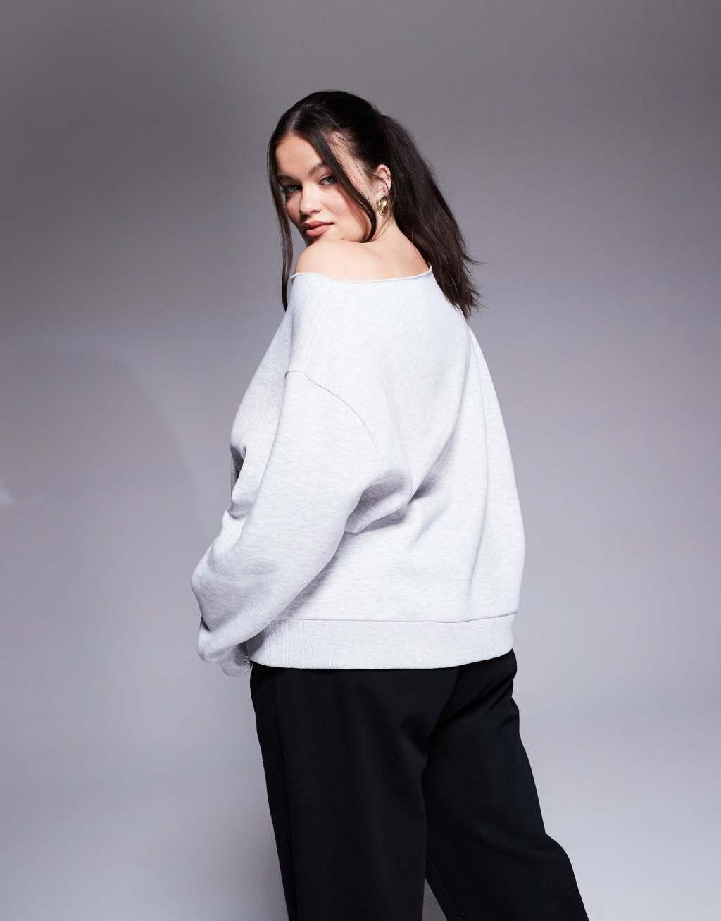 Weekend Collective Curve relaxed off shoulder sweatshirt in ice heather Product Image