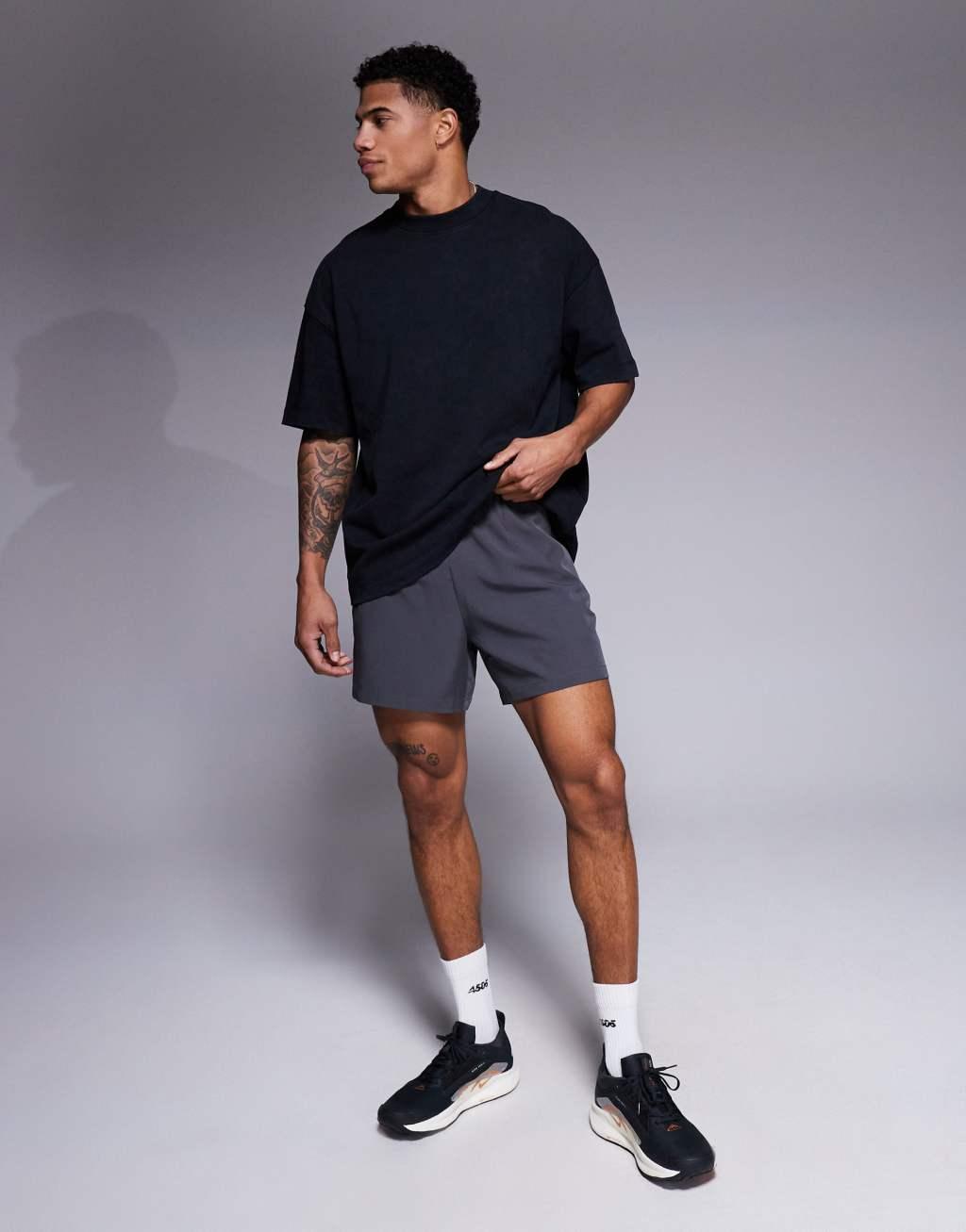 4505 Icon boxy heavyweight cotton t-shirt with quick dry finish in washed black  Product Image