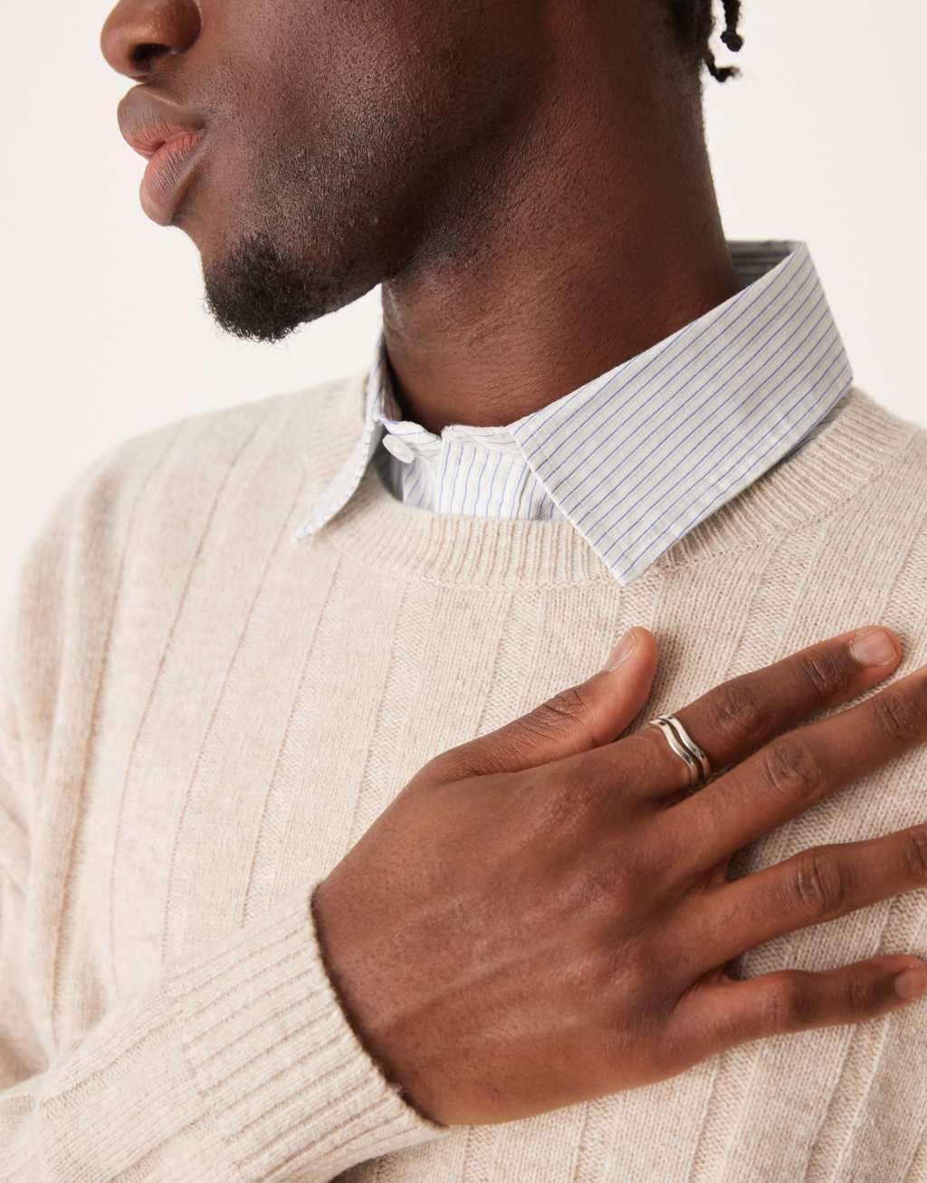 ASOS DESIGN relaxed knitted lambswool wide rib sweater in oatmeal Product Image